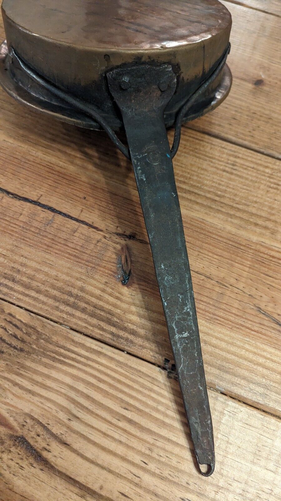 Antique Primitive Copper Skillet 9" Handmade  With Wrought Iron Handle 1800s 