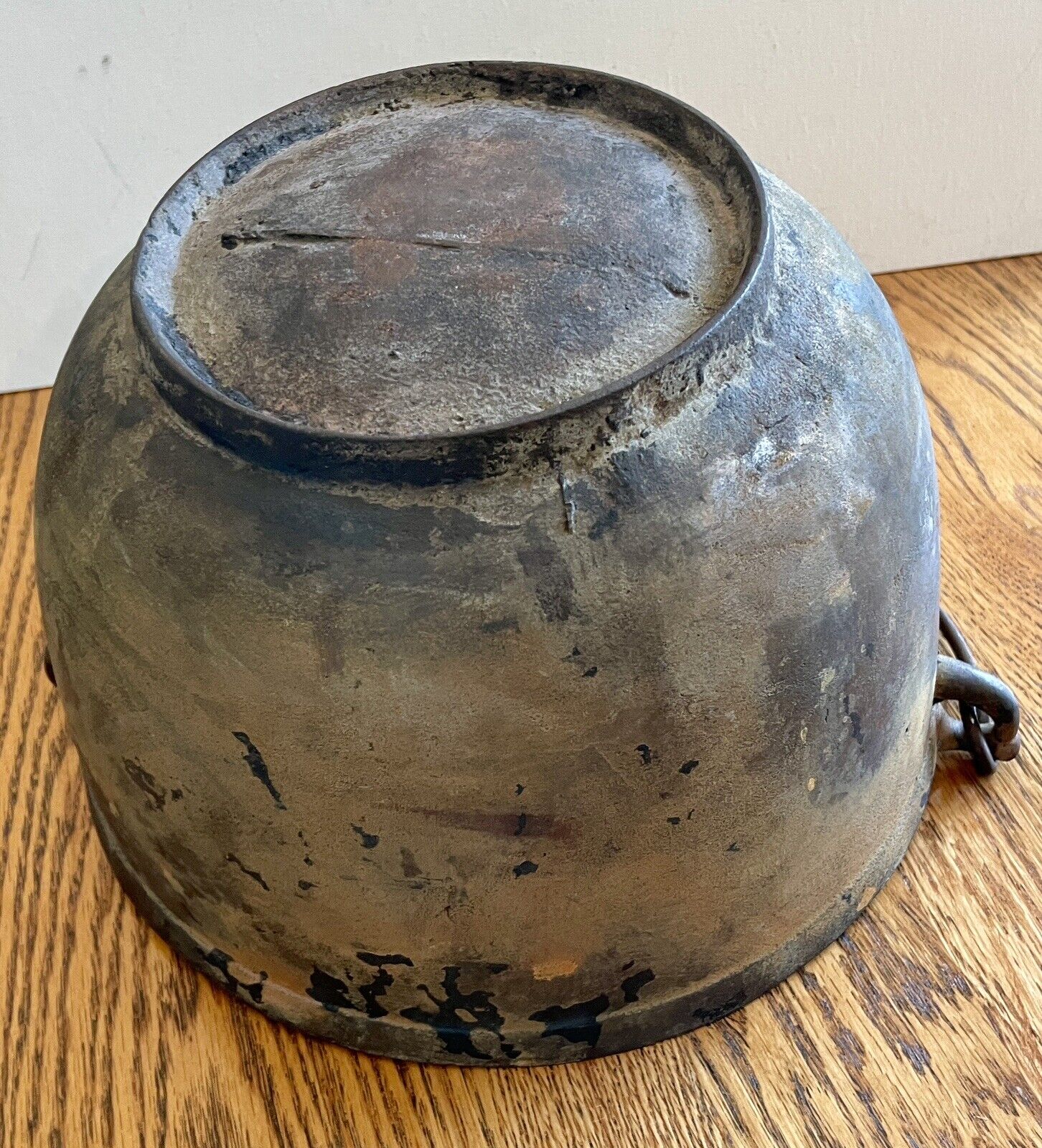 Cast Iron Cauldron Bean Pot Gate Mark w Heat Ring & Bale 10” Diam Mid 1800s OLD