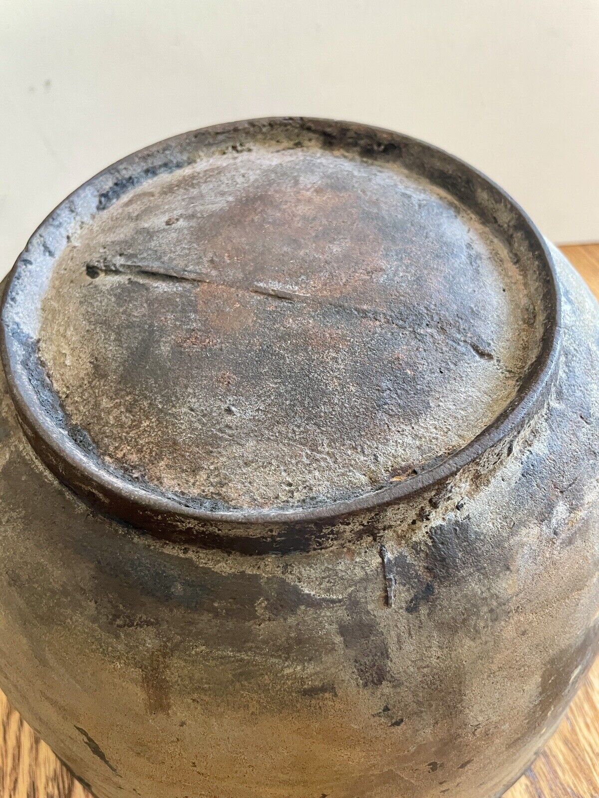 Cast Iron Cauldron Bean Pot Gate Mark w Heat Ring & Bale 10” Diam Mid 1800s OLD