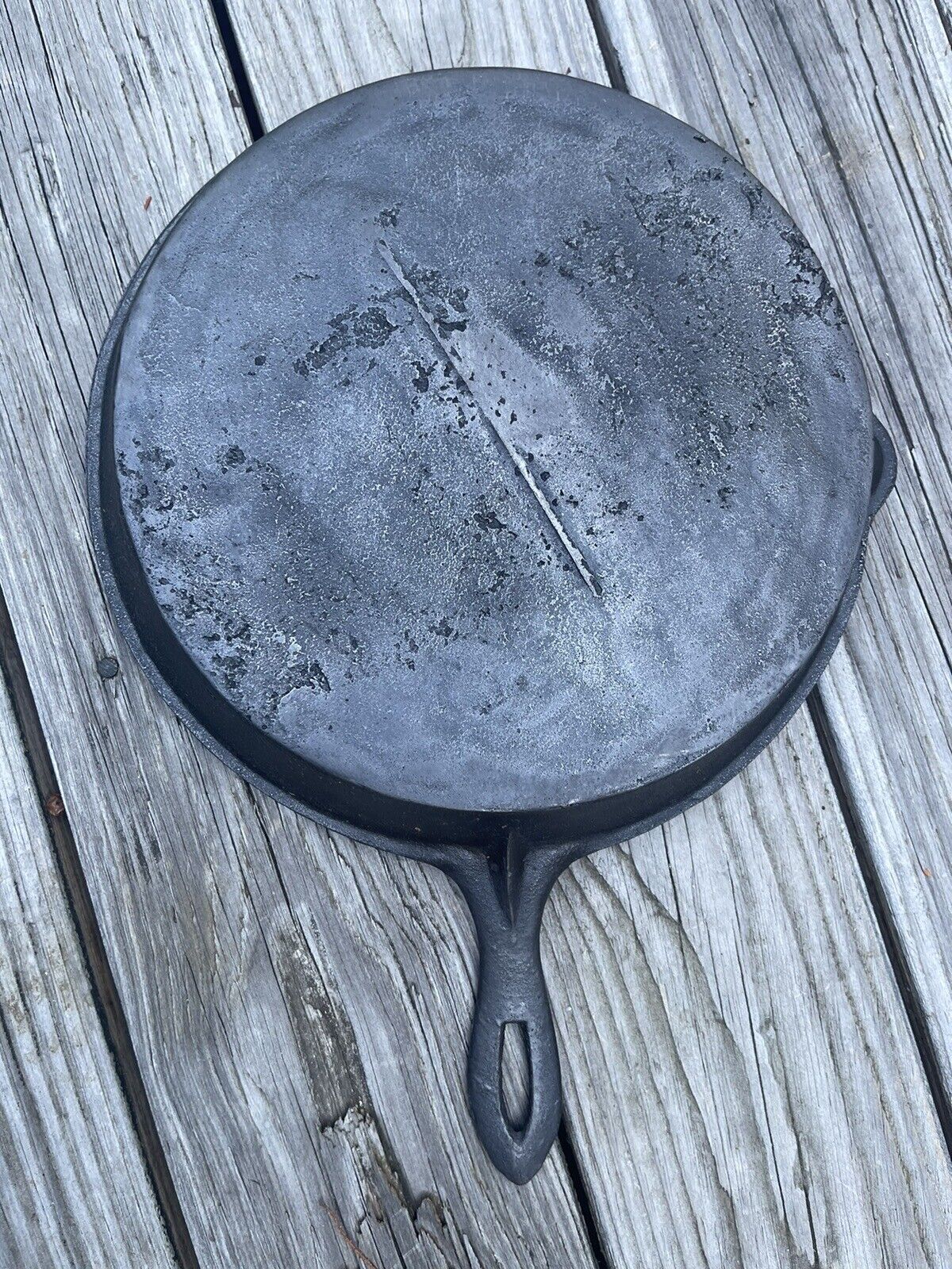 Antique 1800's Cast Iron 11 1/2" Skillet Gate Mark Point Handle 1 Spout Camping