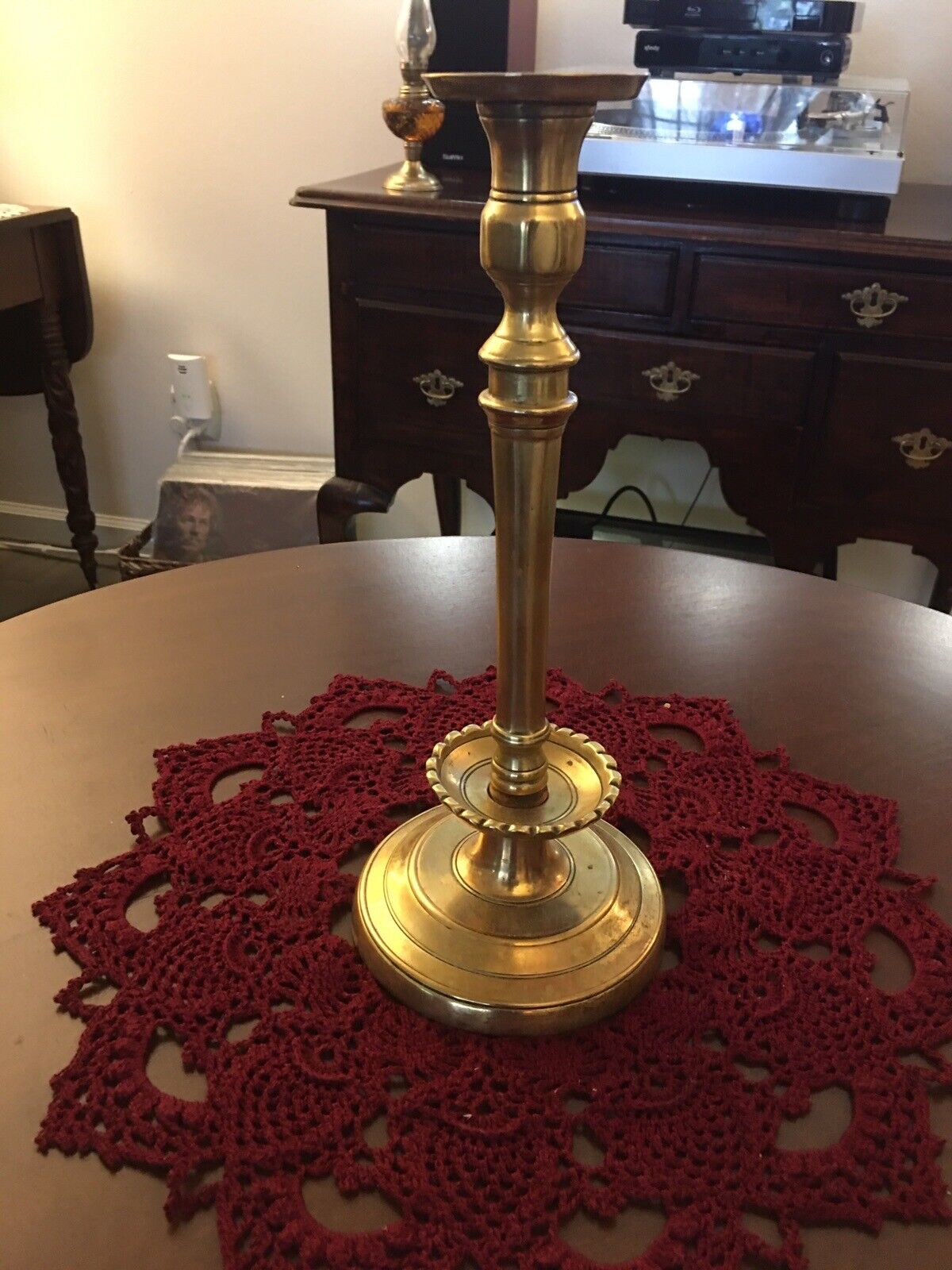 LARGE HEAVY EUROPEAN BRASS CANDLESTICK MID 18TH CENTURY