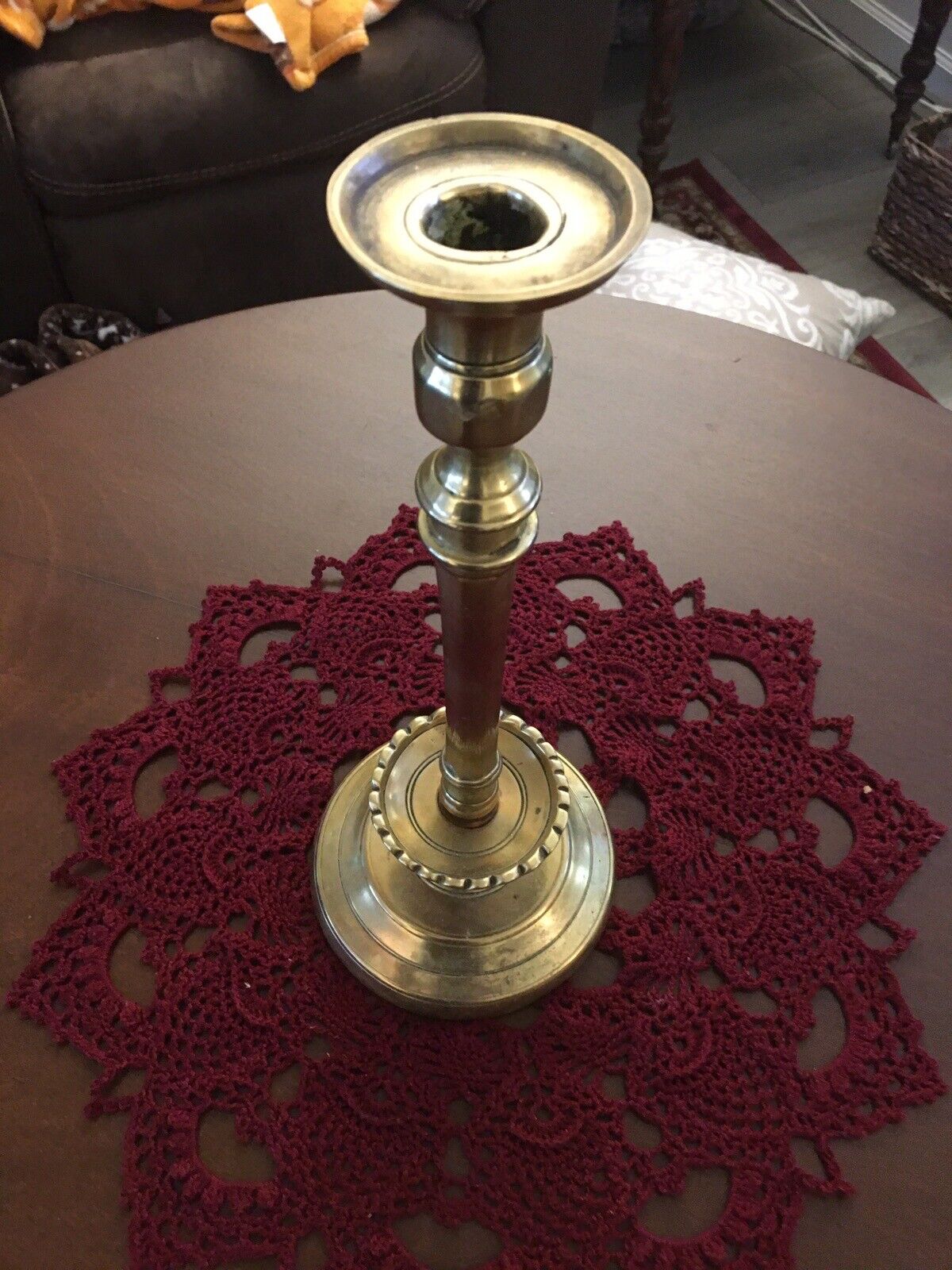 LARGE HEAVY EUROPEAN BRASS CANDLESTICK MID 18TH CENTURY