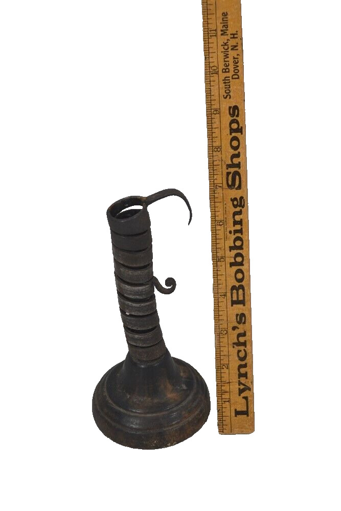 candle stick holder screw action table top iron forged early 18thc antique