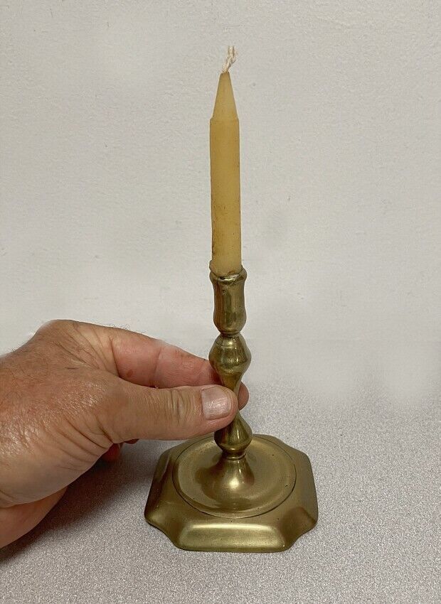 RARE diminutive 18th century brass candlestick, Birmingham, England, circa 1760