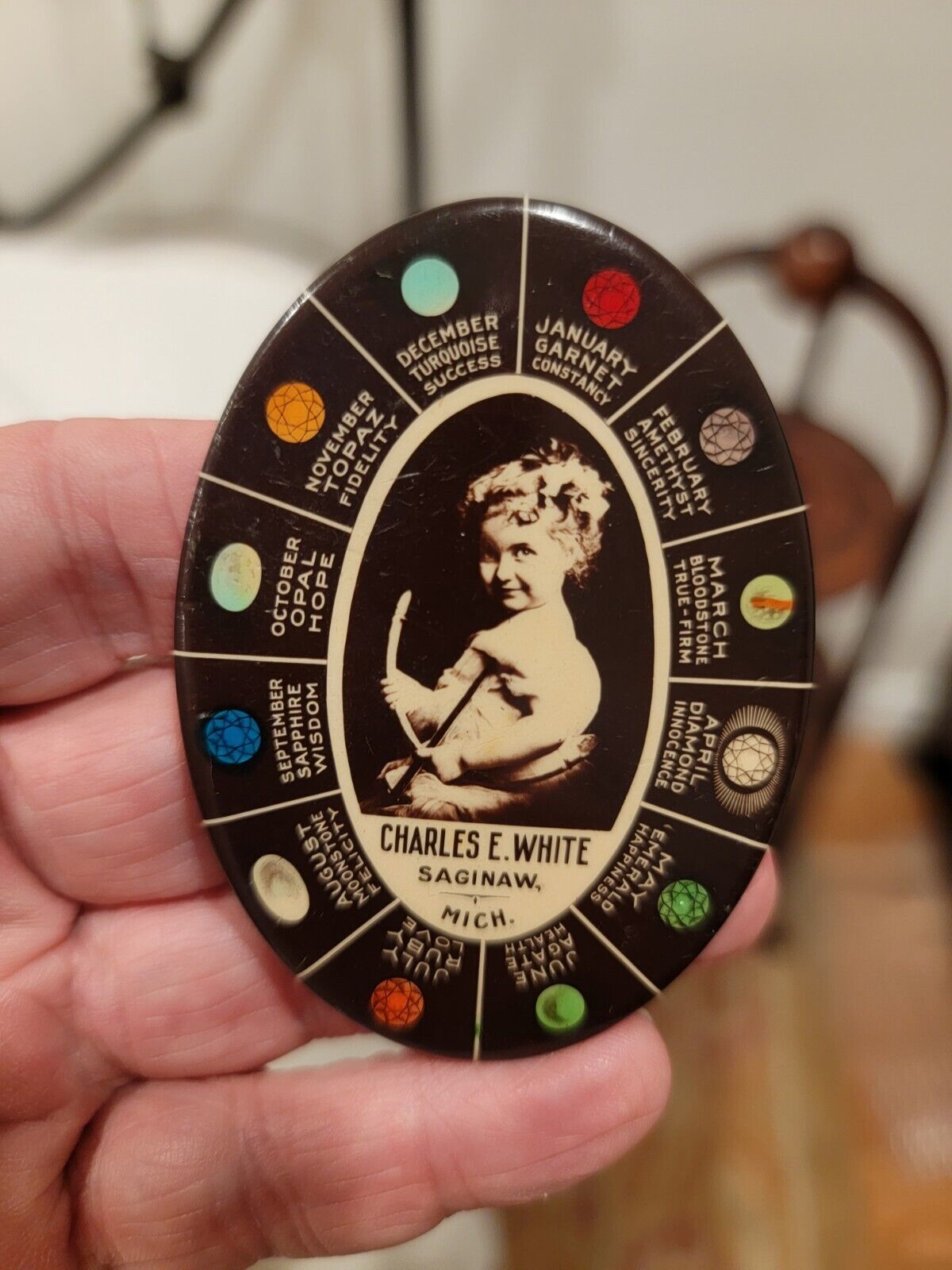 *Original Early 1900's CHARLES WHITE Saginaw w/ Girl Pocket Advertising Mirror