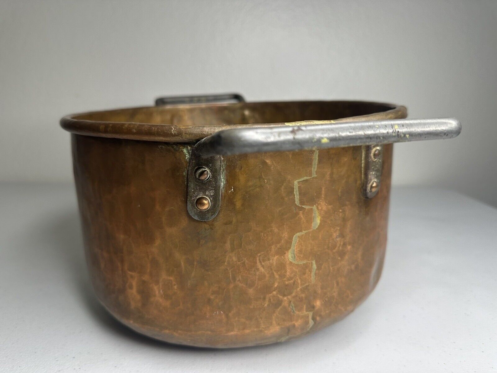 Early 1800s Hand Hammered French Copper Stew Pot, Dovetail Joints 10.5" Cookware