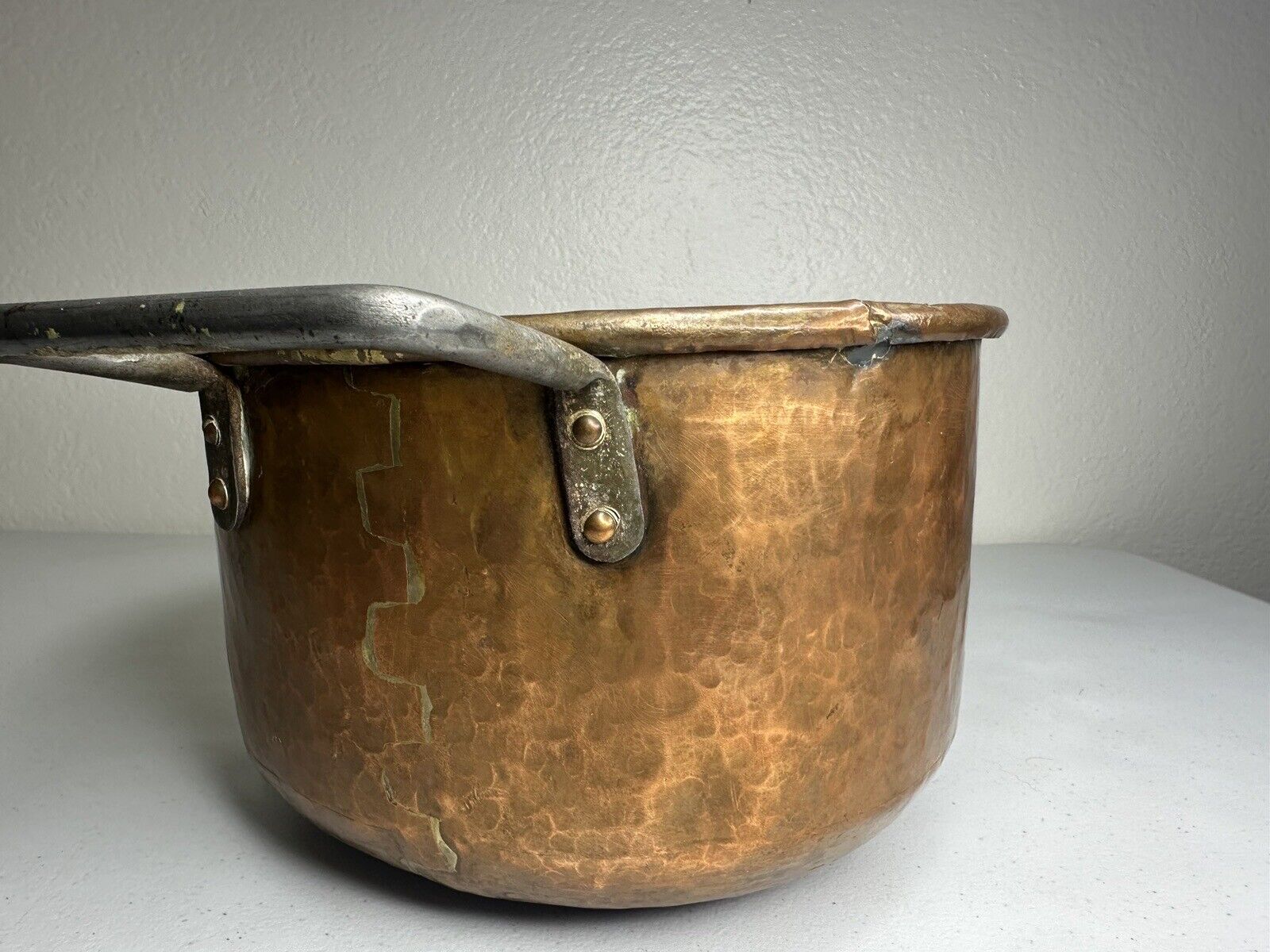 Early 1800s Hand Hammered French Copper Stew Pot, Dovetail Joints 10.5" Cookware