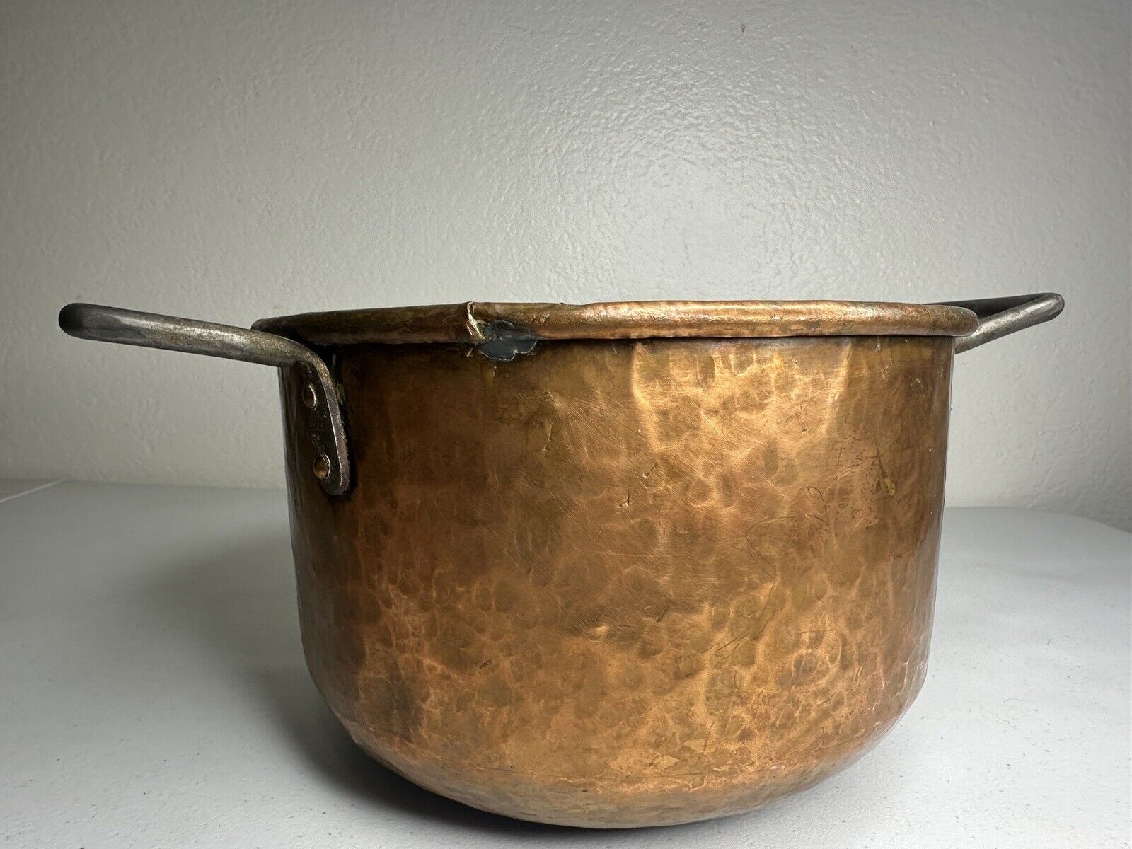 Early 1800s Hand Hammered French Copper Stew Pot, Dovetail Joints 10.5" Cookware