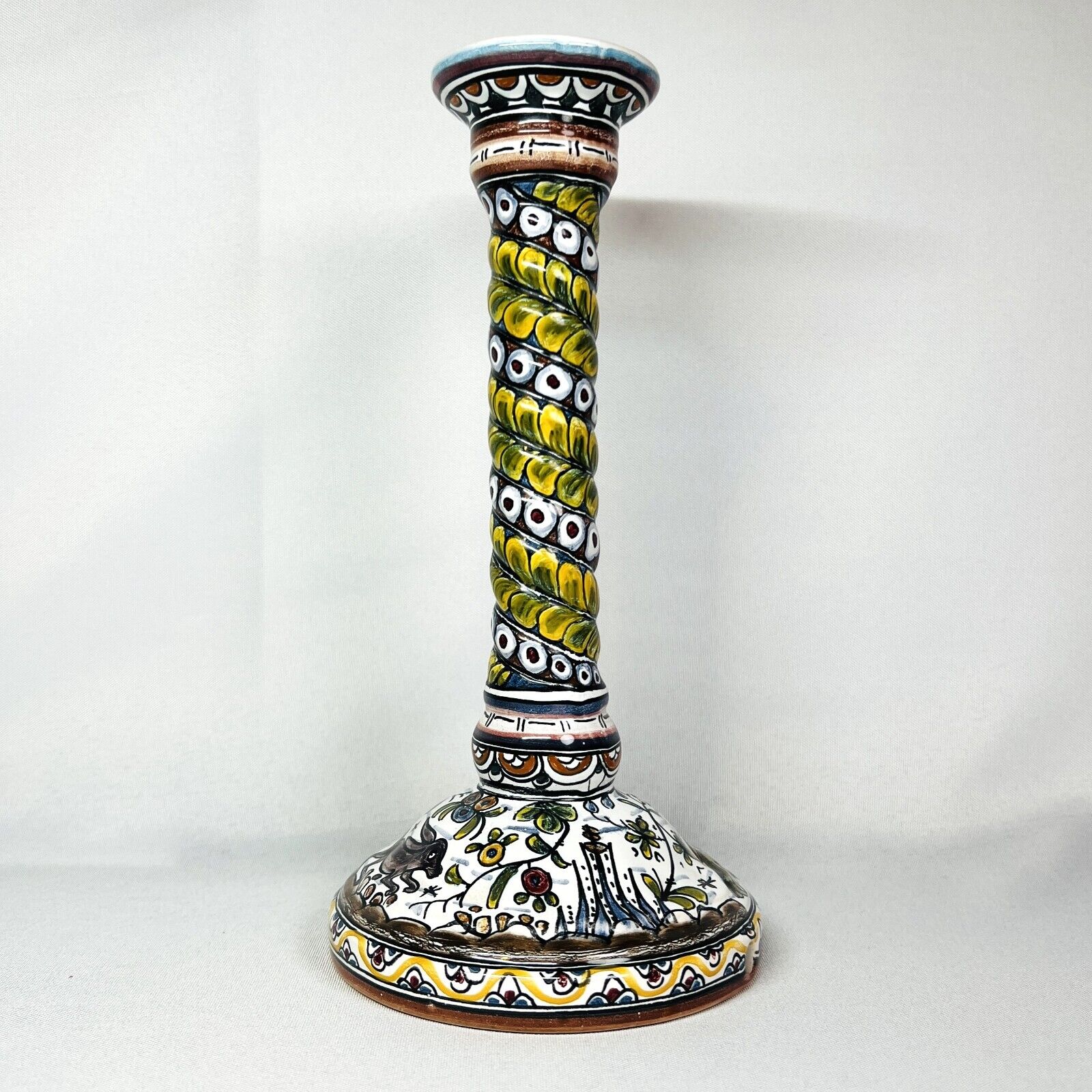 Ceramica SECXVII Conimbriga Portugal Ceramic Candlestick Holder Rabbit Bird 9”