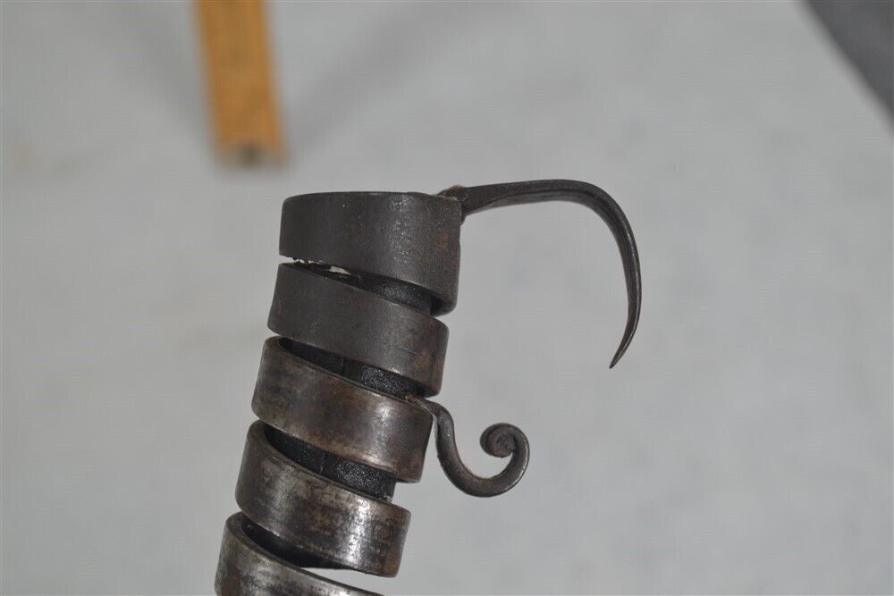 candle stick holder screw action table top iron forged early 18thc antique
