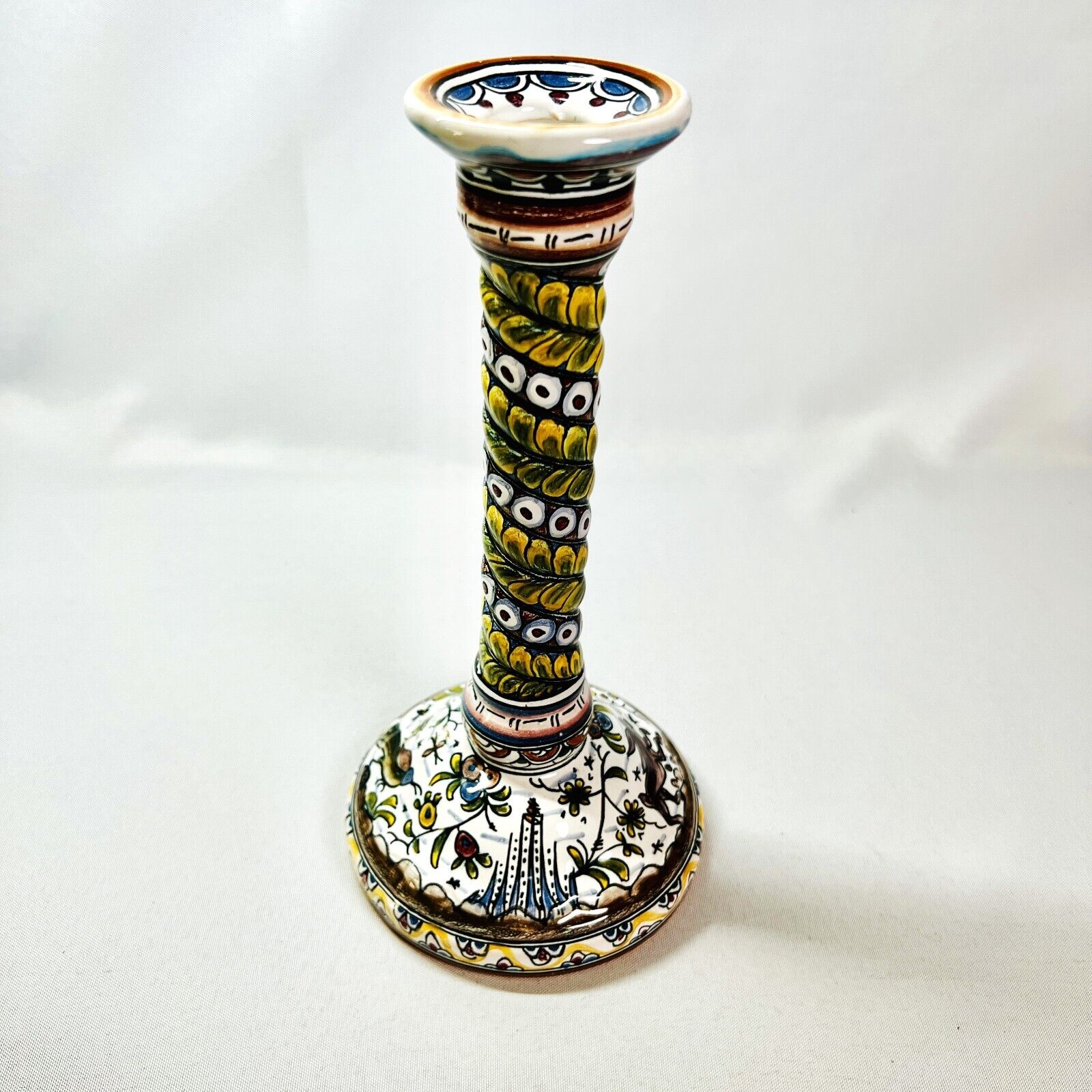 Ceramica SECXVII Conimbriga Portugal Ceramic Candlestick Holder Rabbit Bird 9”