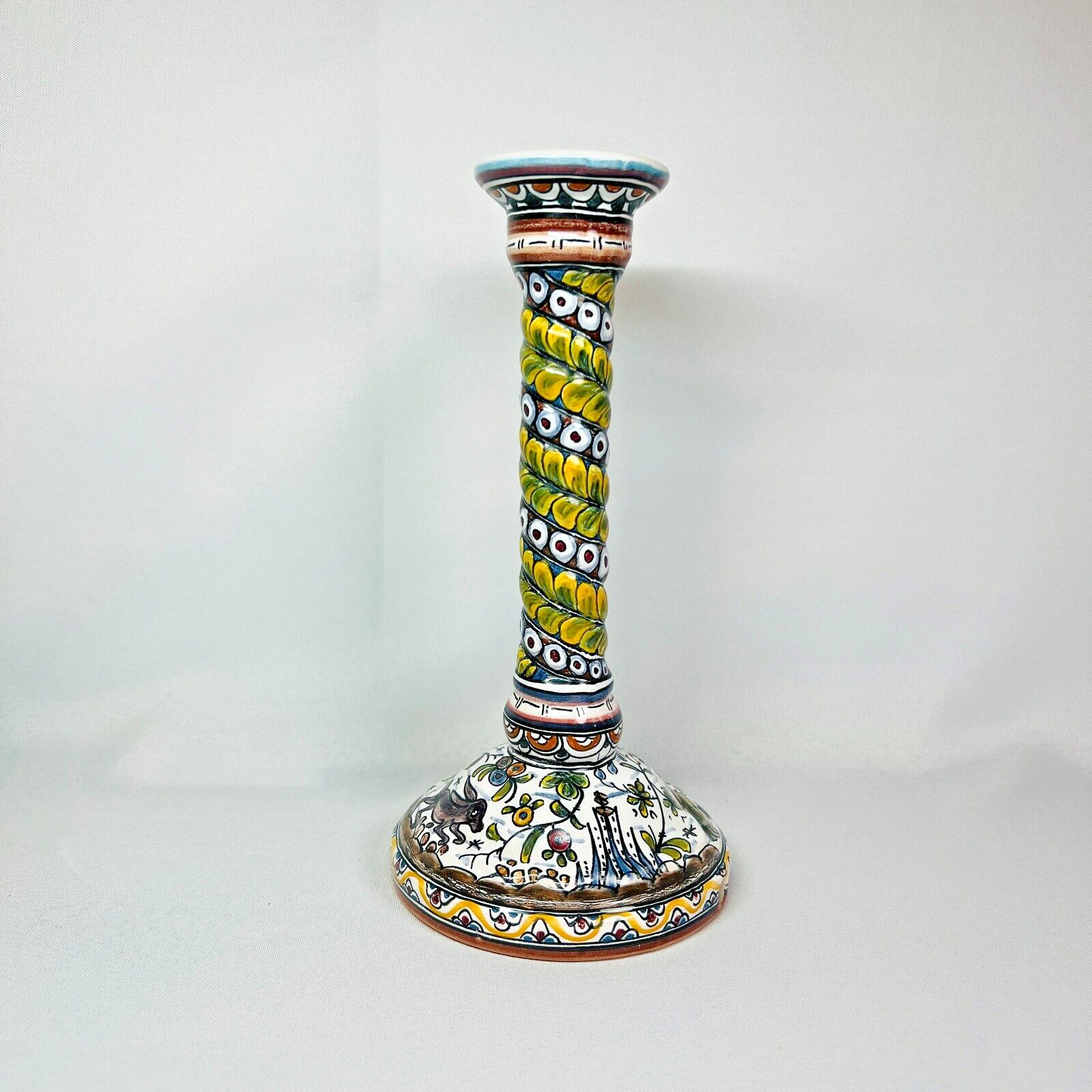 Ceramica SECXVII Conimbriga Portugal Ceramic Candlestick Holder Rabbit Bird 9”