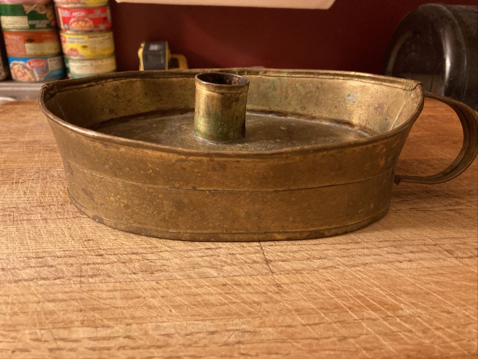 Brass Dutch Chamber Stick Candleholder circa 1700s 9”L