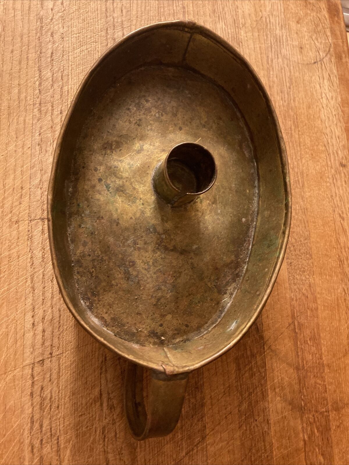 Brass Dutch Chamber Stick Candleholder circa 1700s 9”L