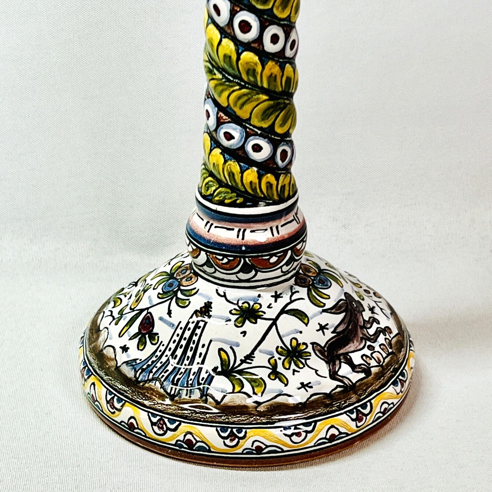 Ceramica SECXVII Conimbriga Portugal Ceramic Candlestick Holder Rabbit Bird 9”