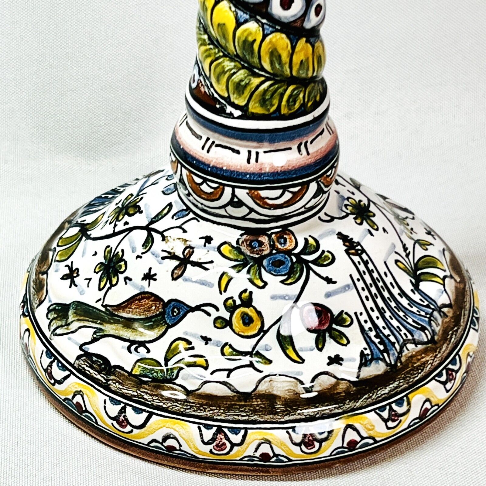 Ceramica SECXVII Conimbriga Portugal Ceramic Candlestick Holder Rabbit Bird 9”