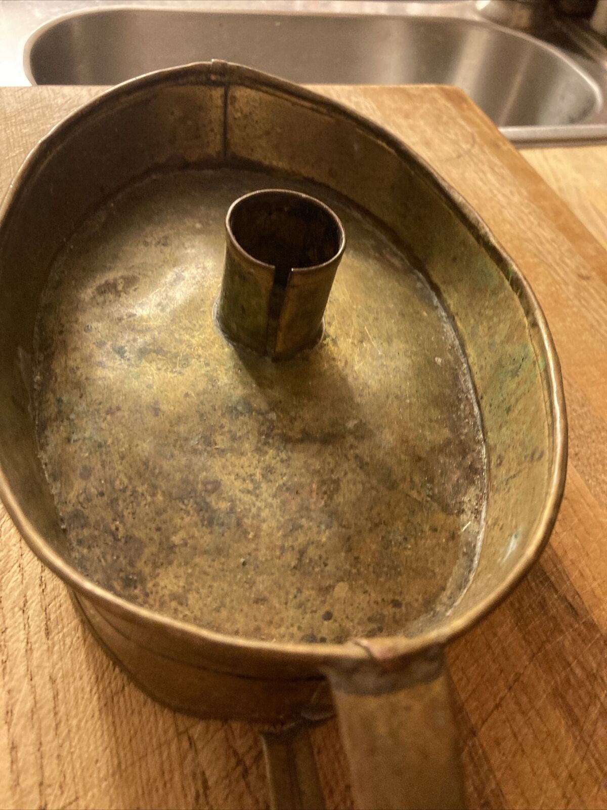 Brass Dutch Chamber Stick Candleholder circa 1700s 9”L