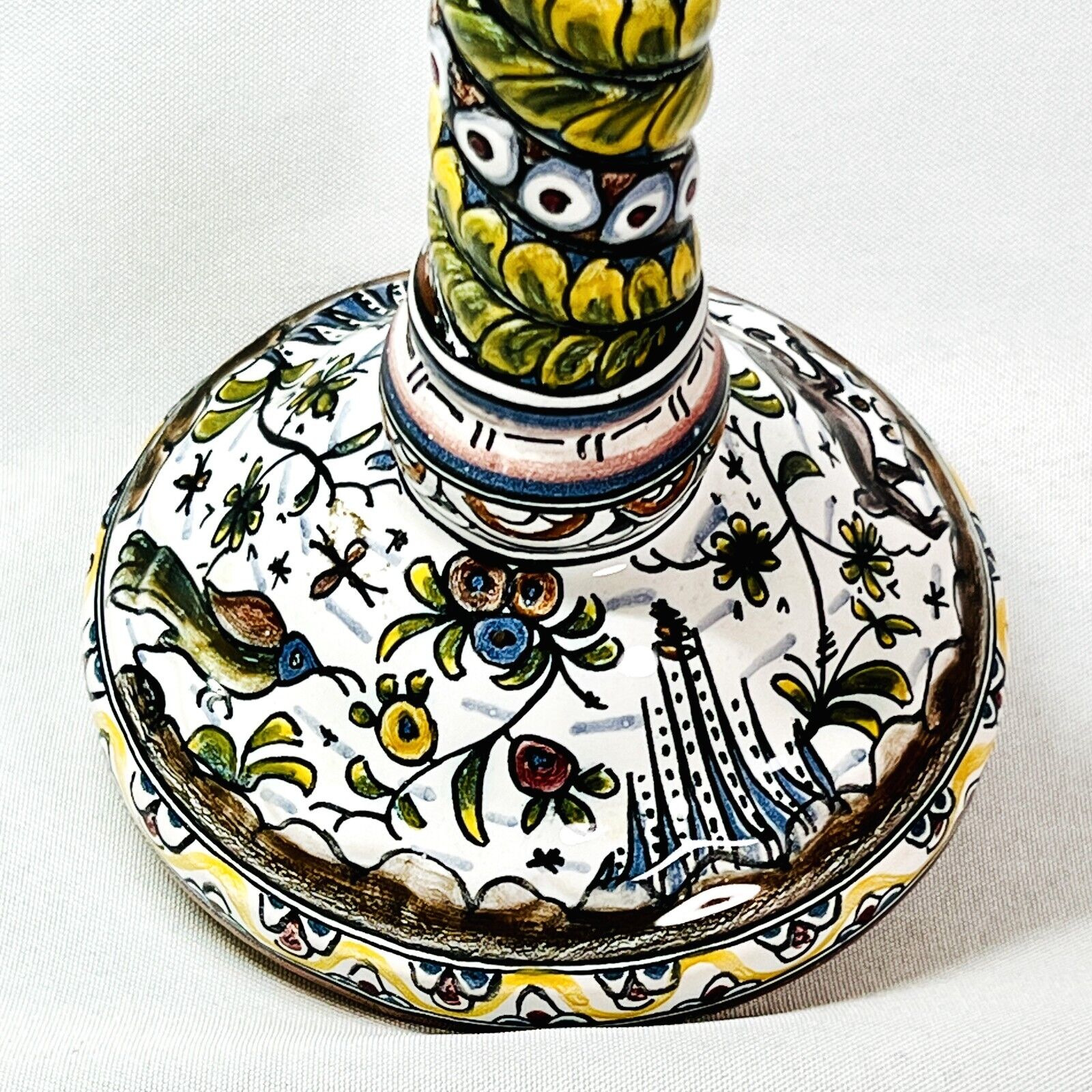 Ceramica SECXVII Conimbriga Portugal Ceramic Candlestick Holder Rabbit Bird 9”