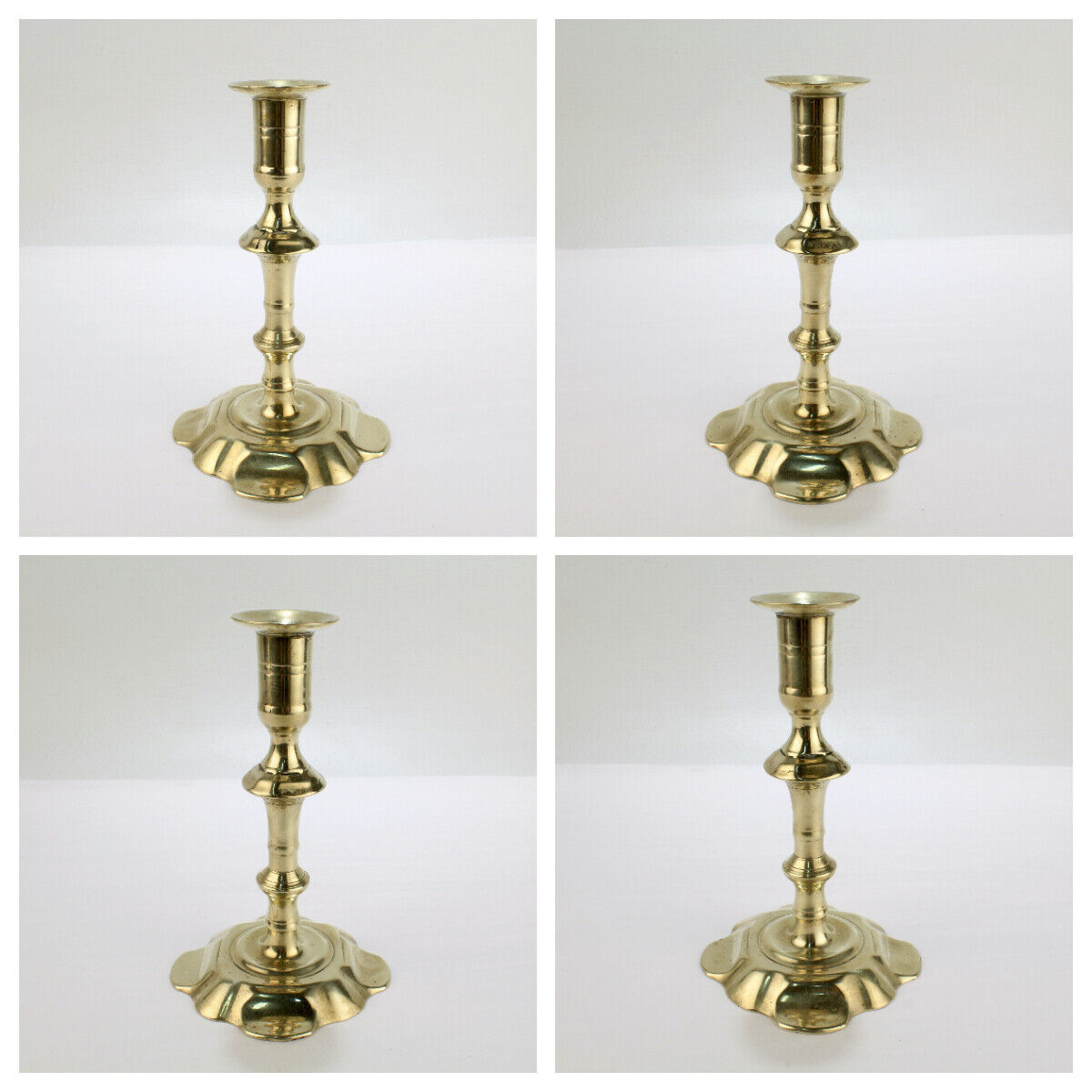 Antique 18th Century George II English Brass Petal Base Single Candlestick