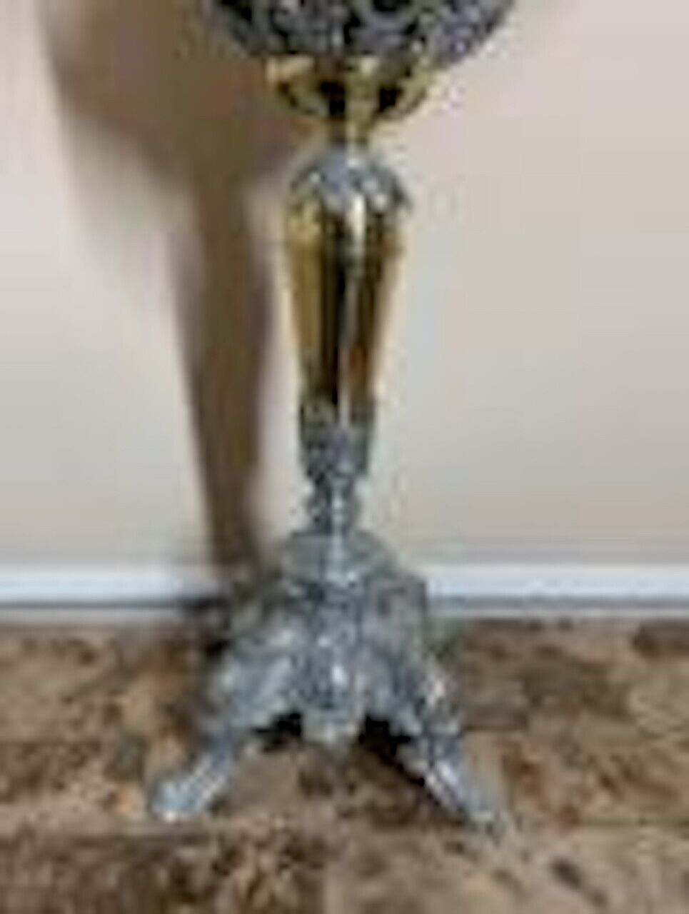 Antique Ornate Single-Bulb Electric Silver And Gold Tone Table Lamp