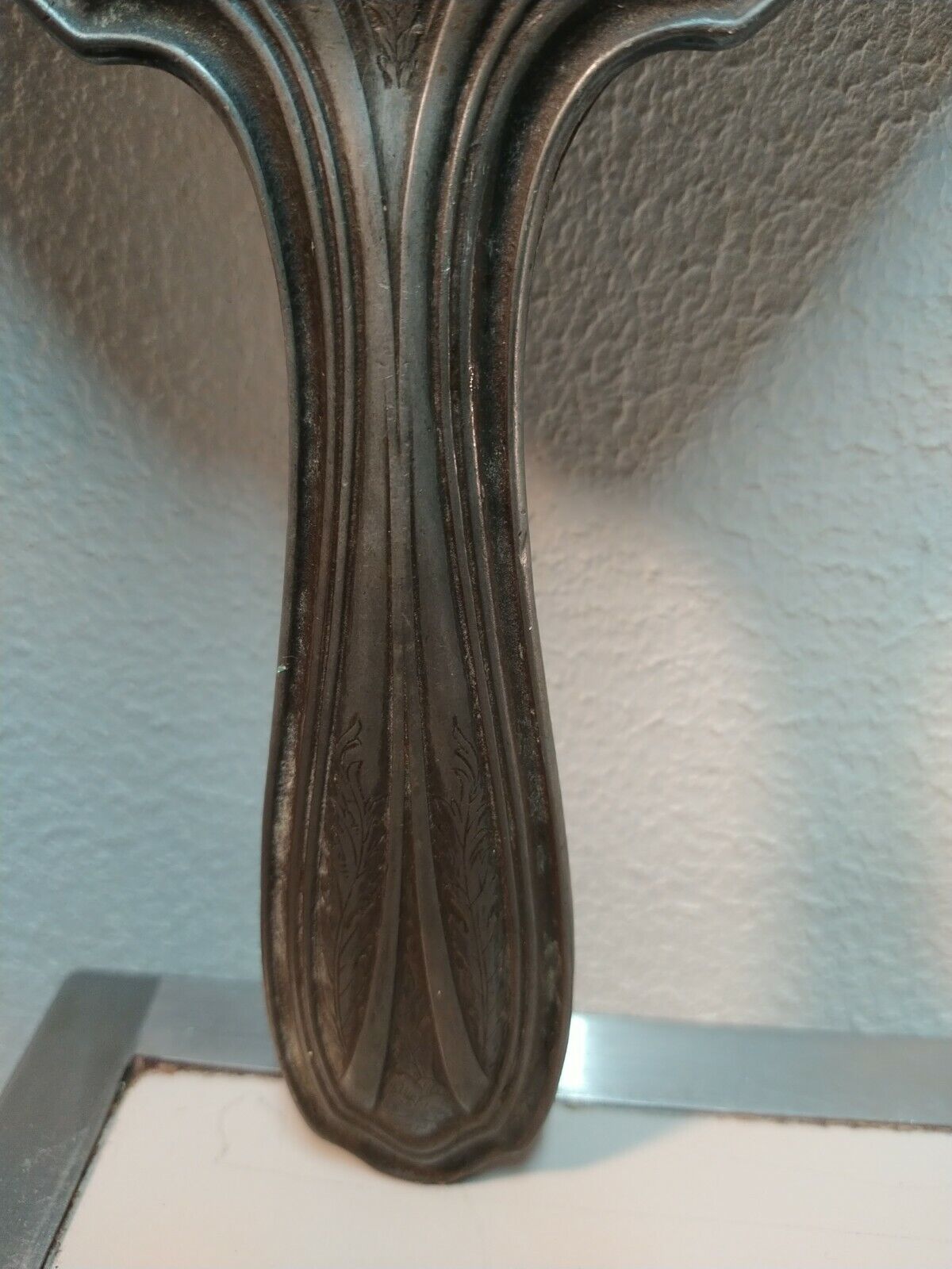 Very Old Vintage Vanity Hand Mirror Soft Metal Early 1900s ornate design