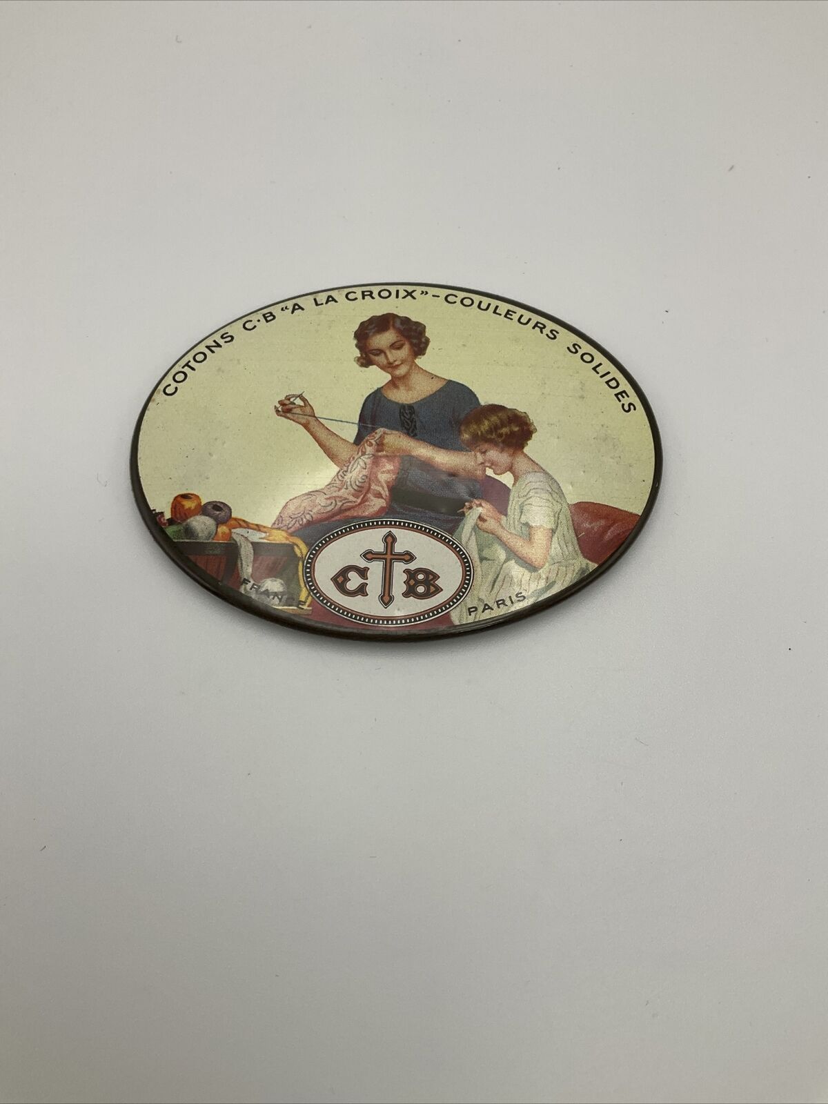 Very Rare Early 1900 French Sewing Threads Advertising Pocket Mirror, Paris