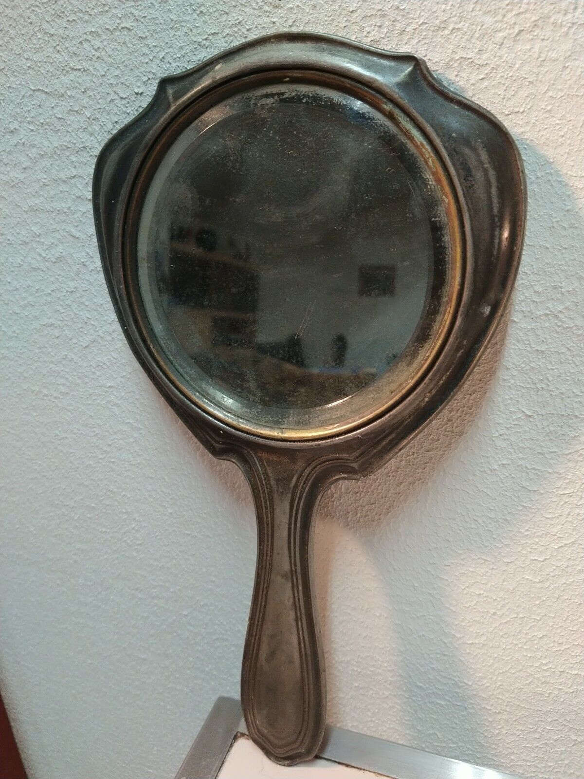 Very Old Vintage Vanity Hand Mirror Soft Metal Early 1900s ornate design