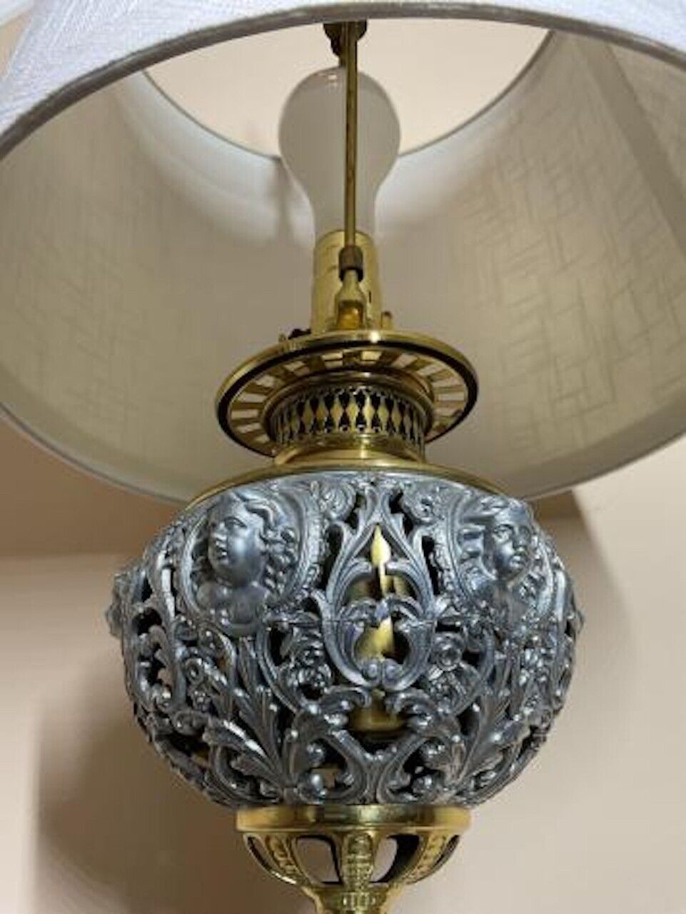 Antique Ornate Single-Bulb Electric Silver And Gold Tone Table Lamp