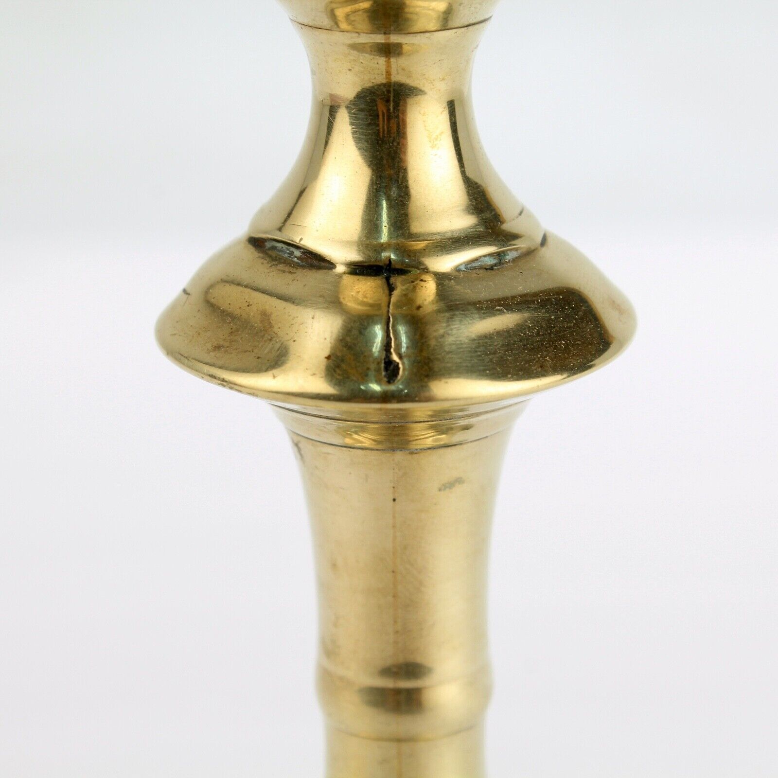 Antique 18th Century George II English Brass Petal Base Single Candlestick