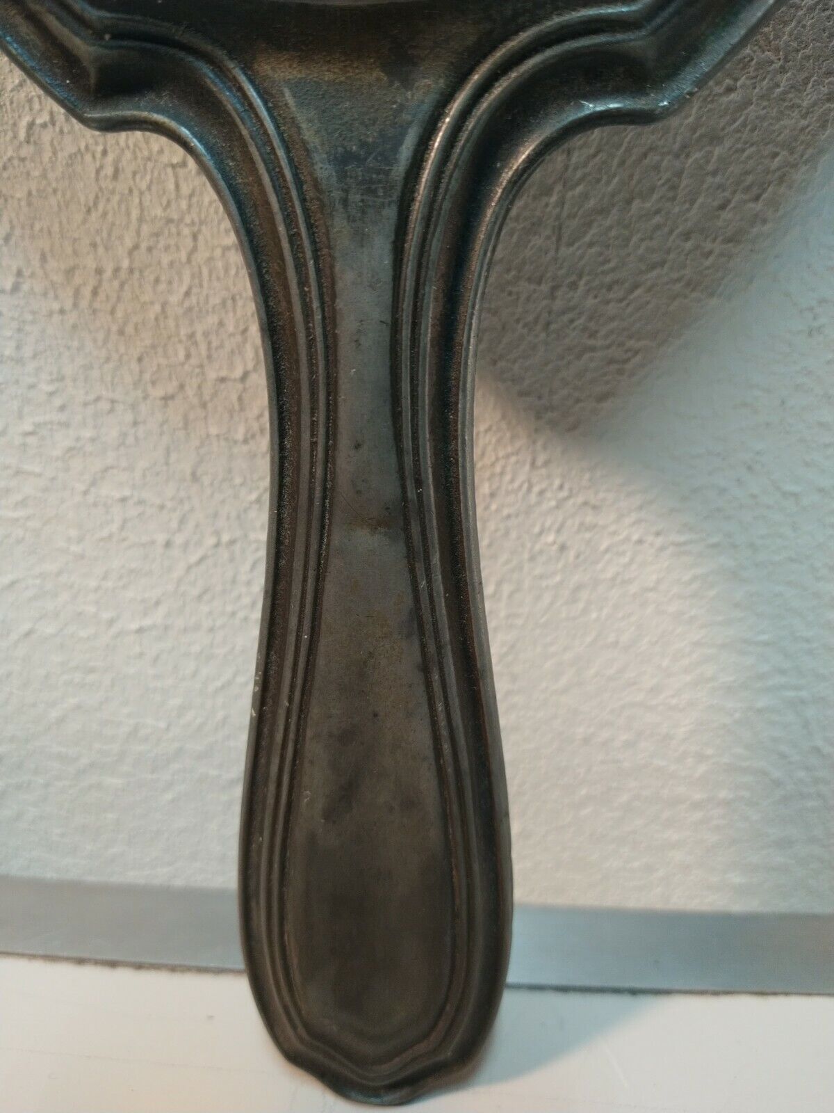 Very Old Vintage Vanity Hand Mirror Soft Metal Early 1900s ornate design