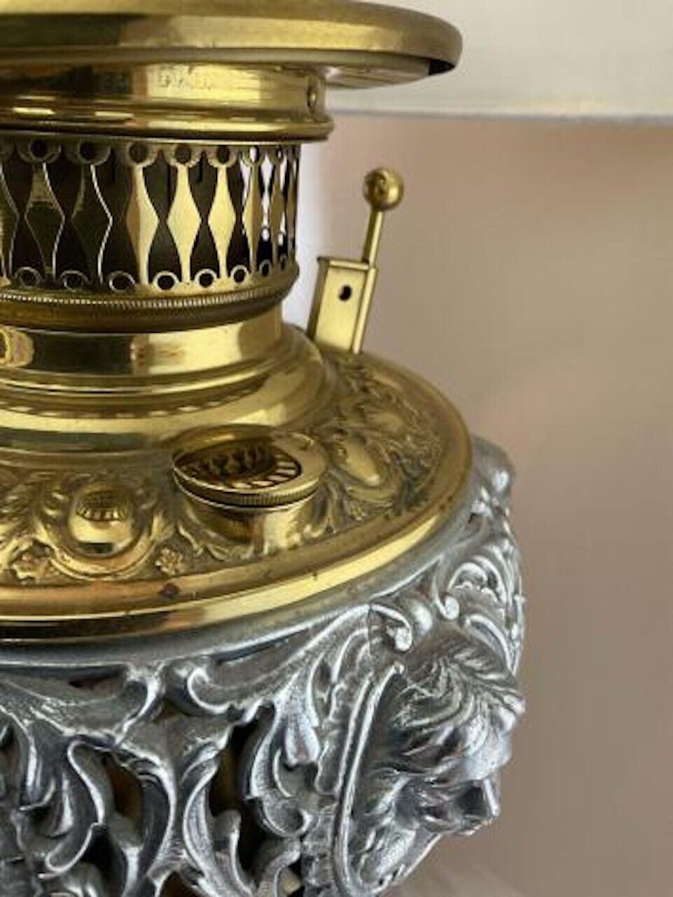 Antique Ornate Single-Bulb Electric Silver And Gold Tone Table Lamp