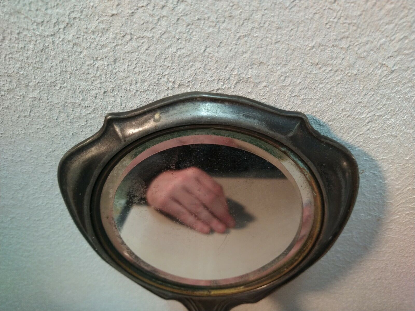 Very Old Vintage Vanity Hand Mirror Soft Metal Early 1900s ornate design