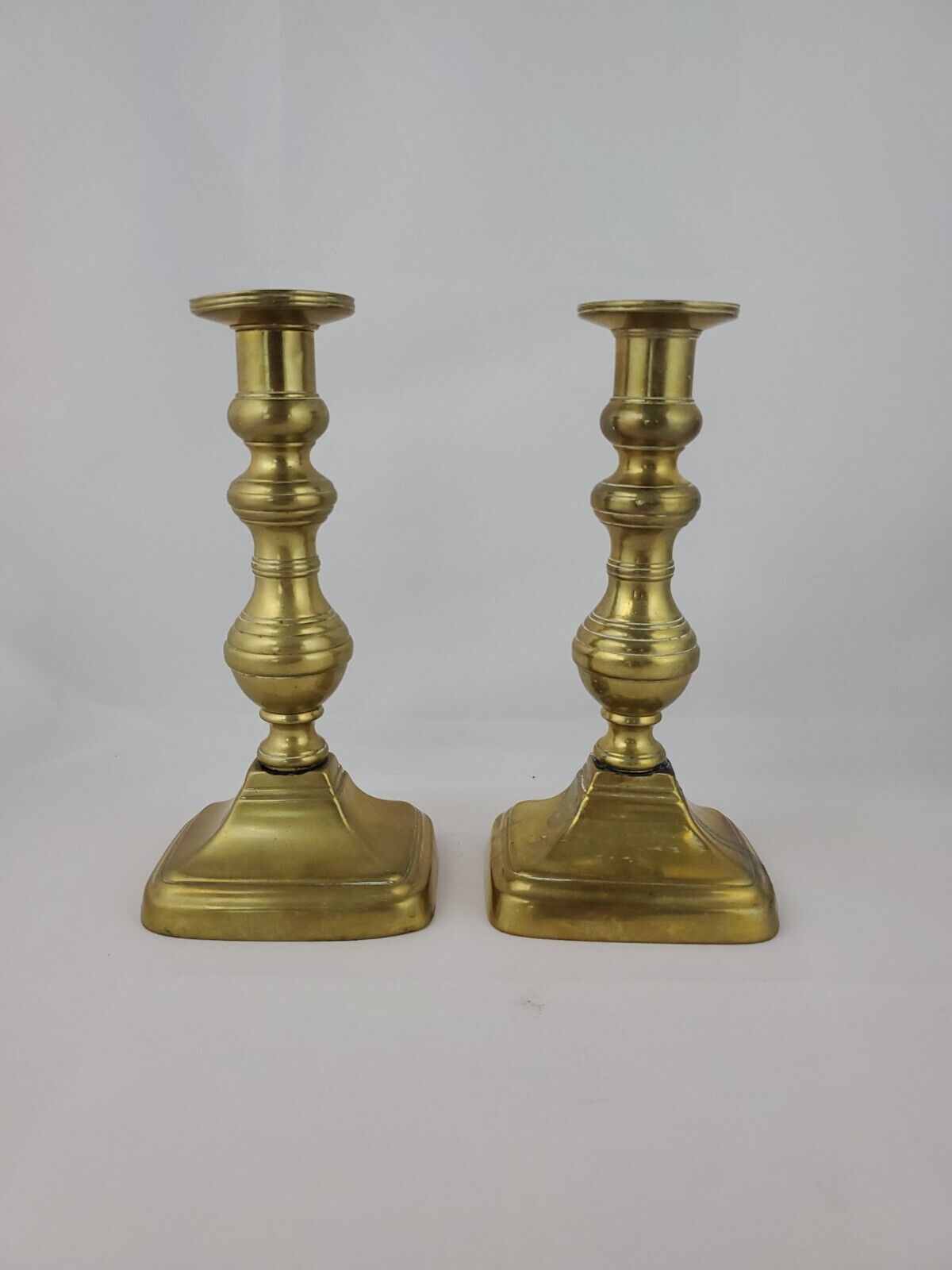 Antique 7+"  Brass Pushup Candlestick Beehive Heavy 1700's