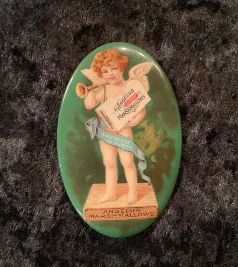 c 1900s Angelus Marshmallows Celluloid Advertising Pocket Mirror