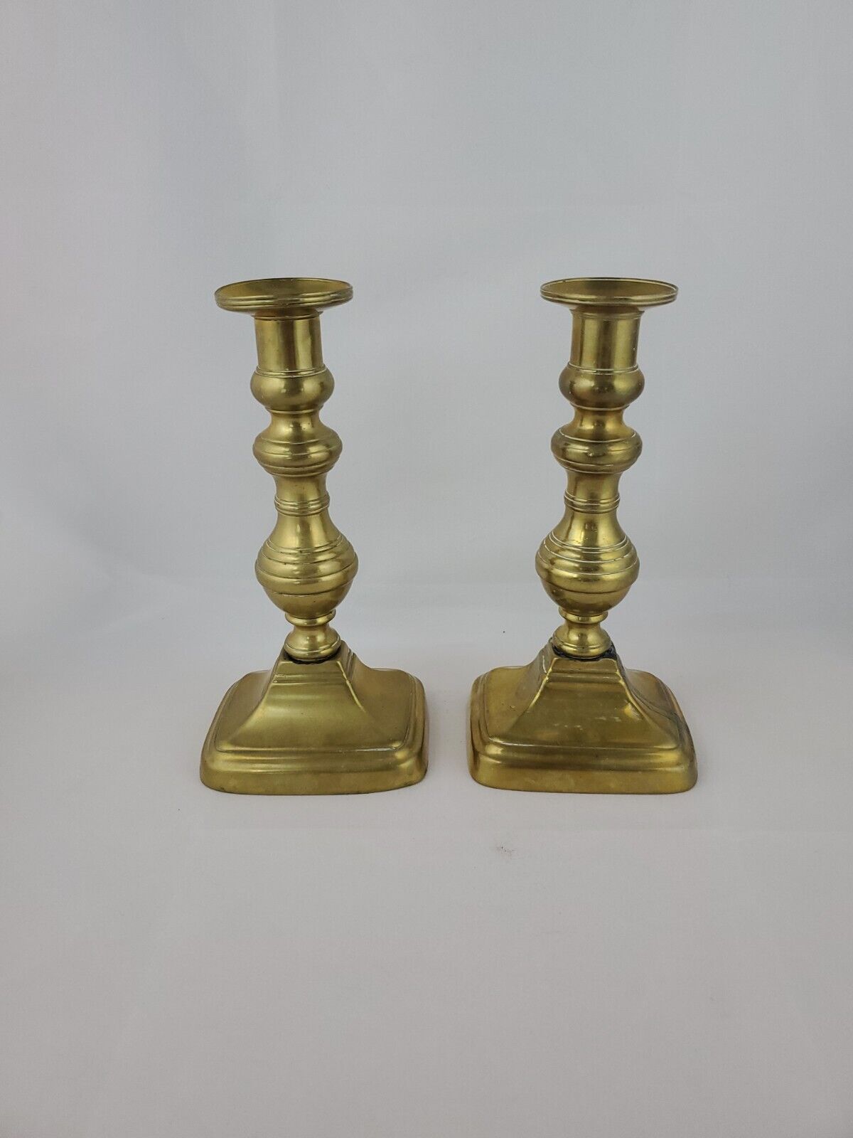 Antique 7+"  Brass Pushup Candlestick Beehive Heavy 1700's
