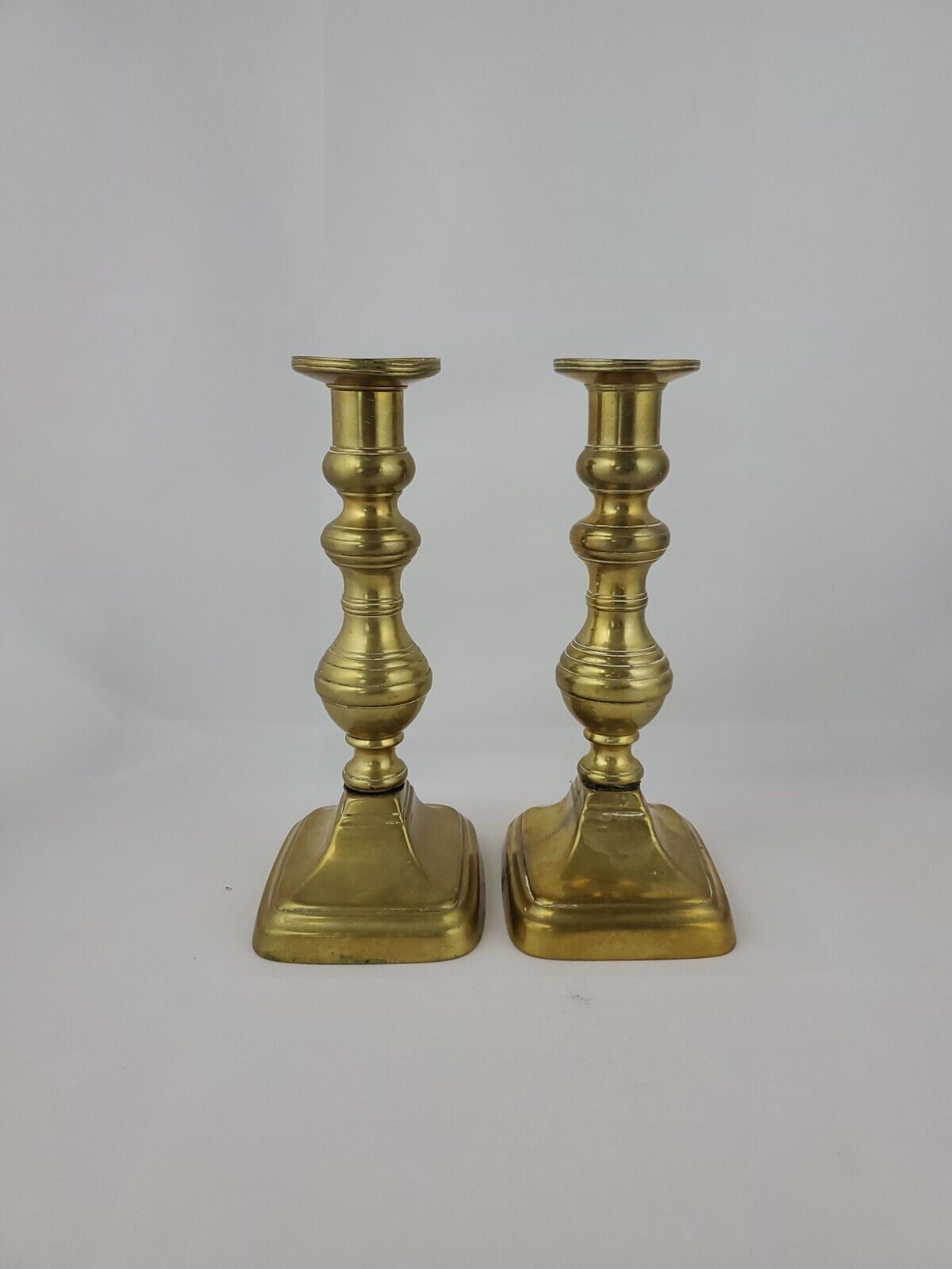 Antique 7+"  Brass Pushup Candlestick Beehive Heavy 1700's