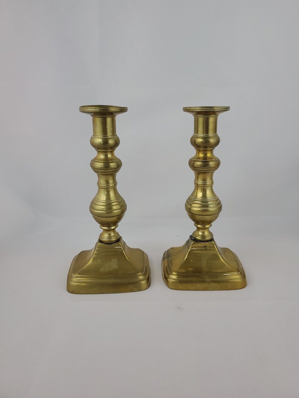 Antique 7+"  Brass Pushup Candlestick Beehive Heavy 1700's