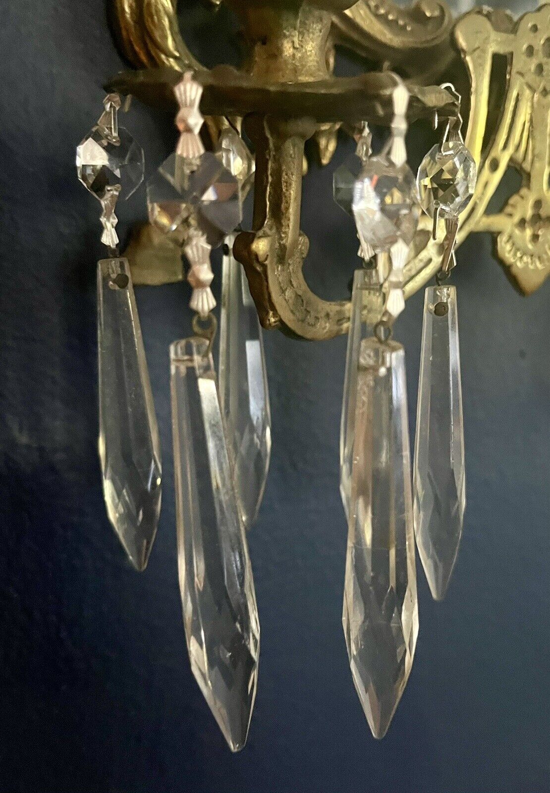19th Century Pair of Louis Xvi Style Brass Mirror Double Candle Wall Sconces
