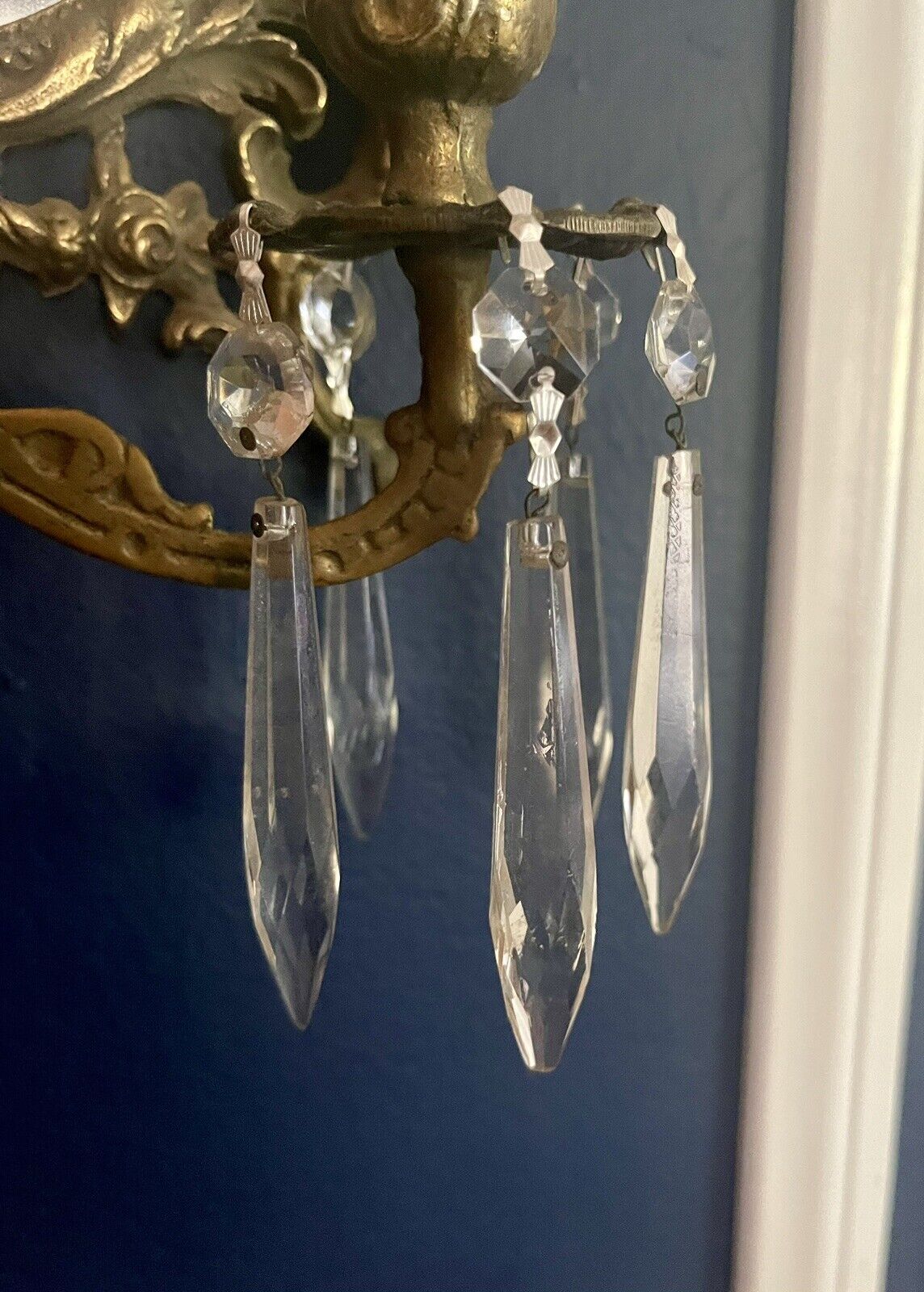 19th Century Pair of Louis Xvi Style Brass Mirror Double Candle Wall Sconces