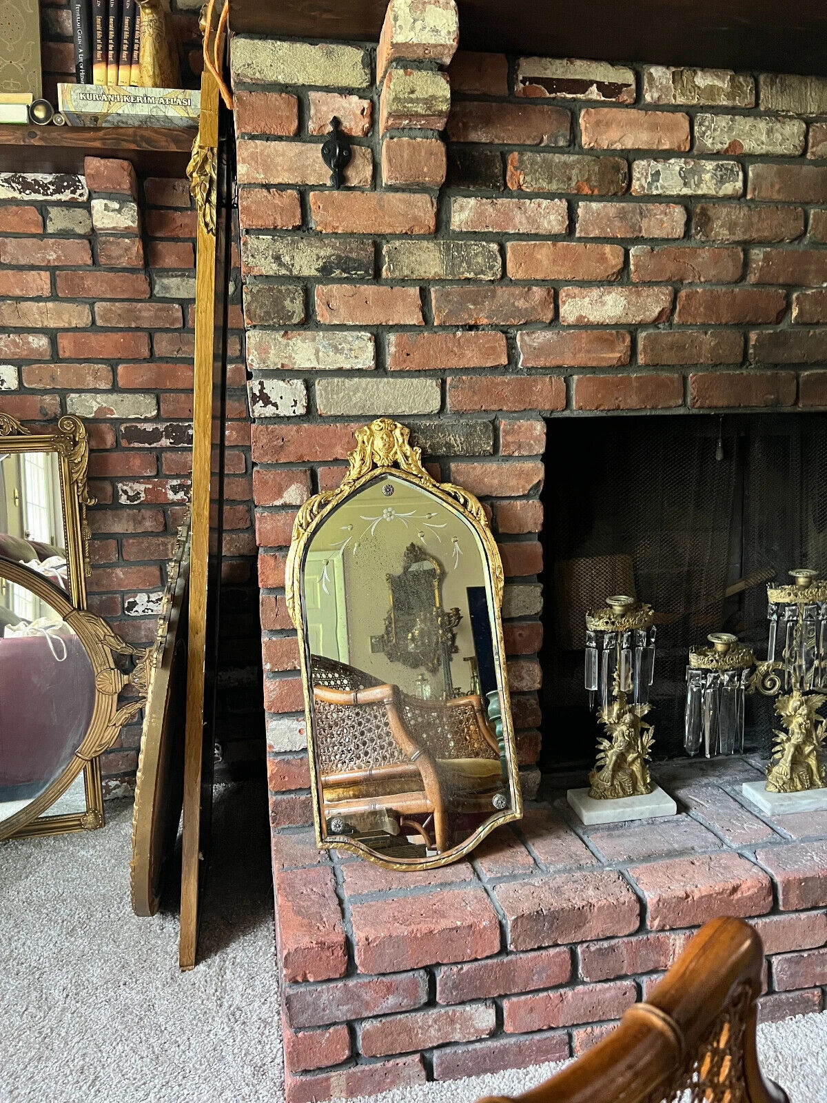 Antique Gold Leaf Etched Maestro Nurre Antique Wall Mirror 1900s