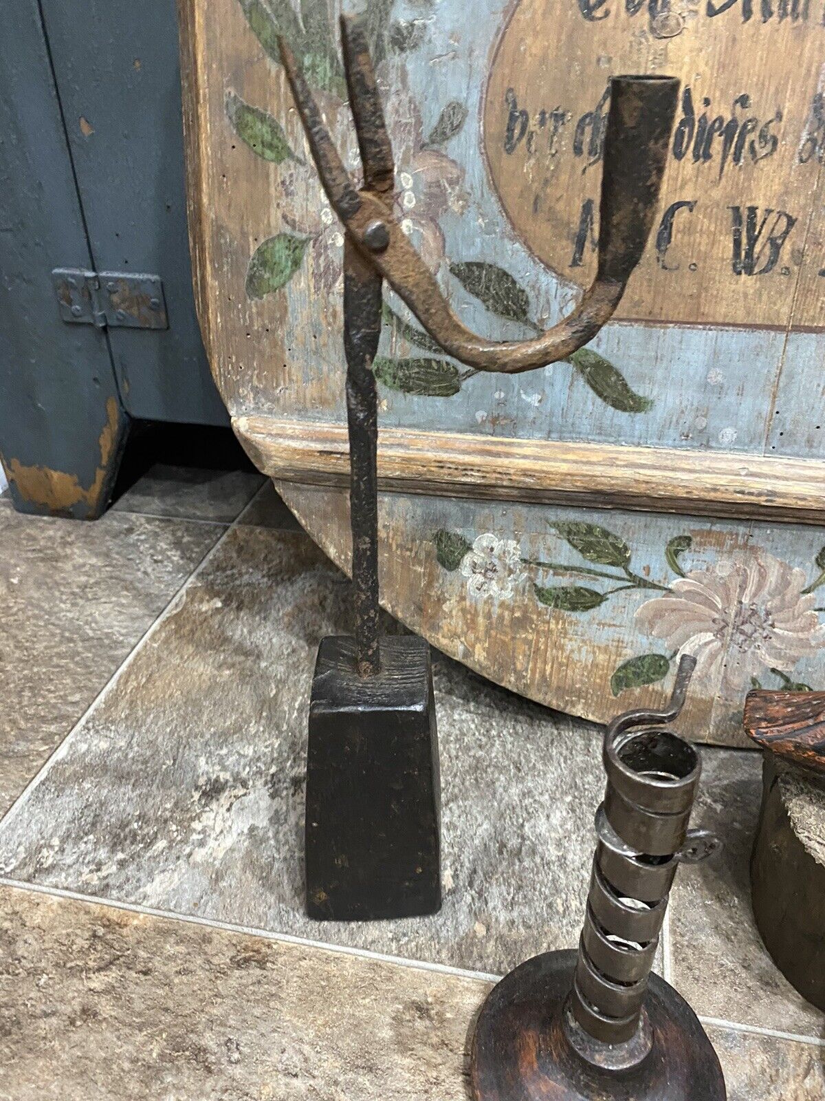 AAFA Primitive 18th Century Candle Holder/Rush Light. Ca. Late 1700’s