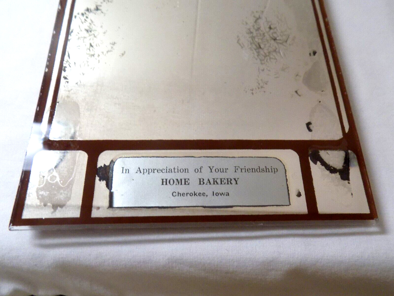 Antique Early 1900s Hone Bakery/Cherokee, Iowa 12 x 5 3/8" Advertising Mirror