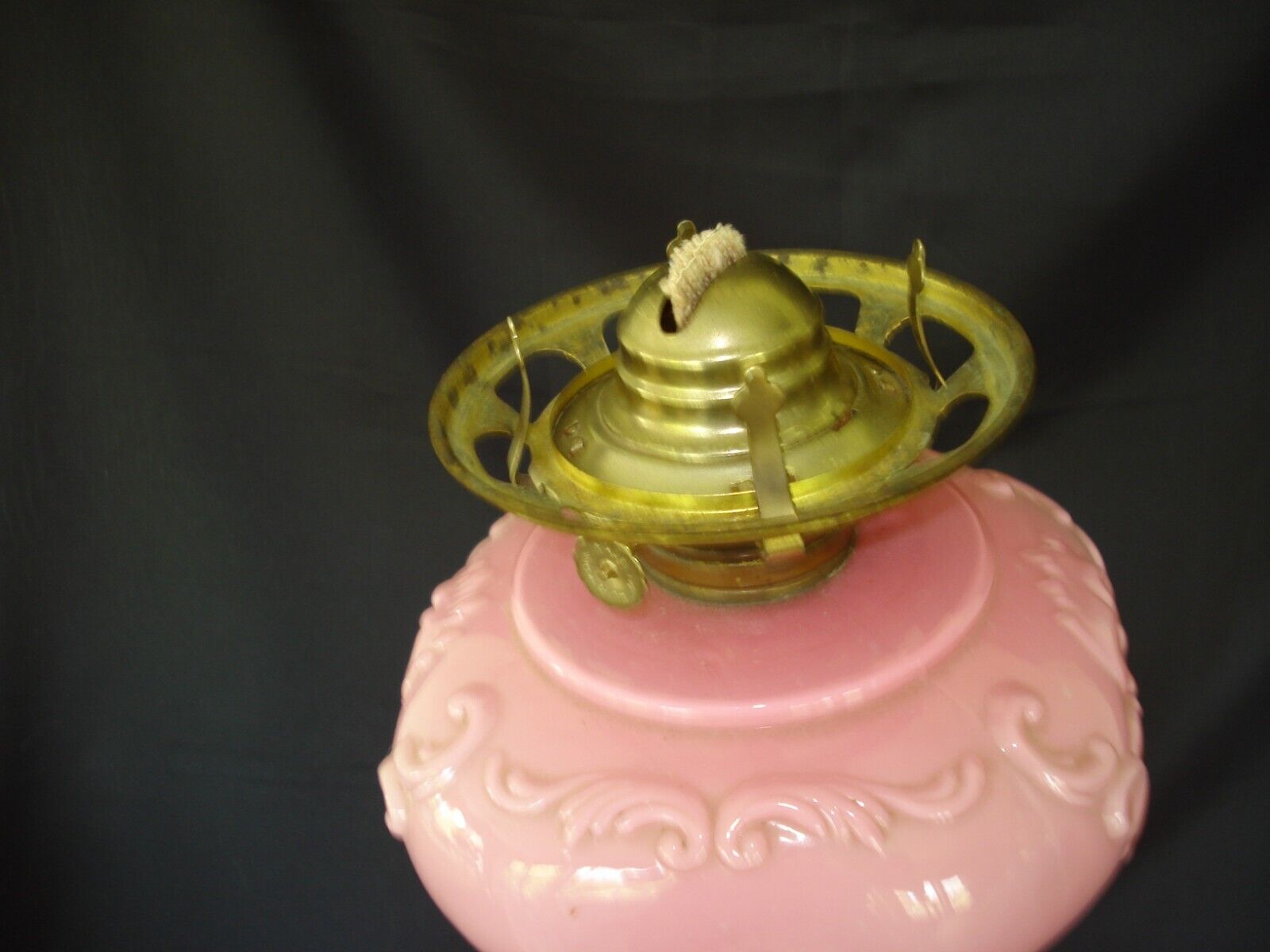 Antique Pink Cased Glass Gloss Consolidated Banquet Oil Lamp, Brass Burner