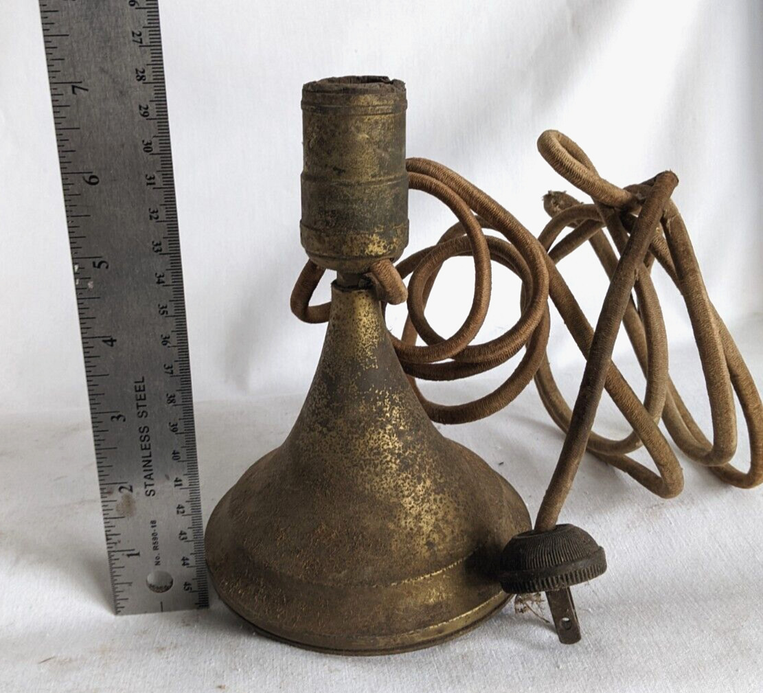 ANTIQUE EARLY 1900s BRASS LAMP LIGHT CORDED WALL MOUNT INDUSTRIAL DESK