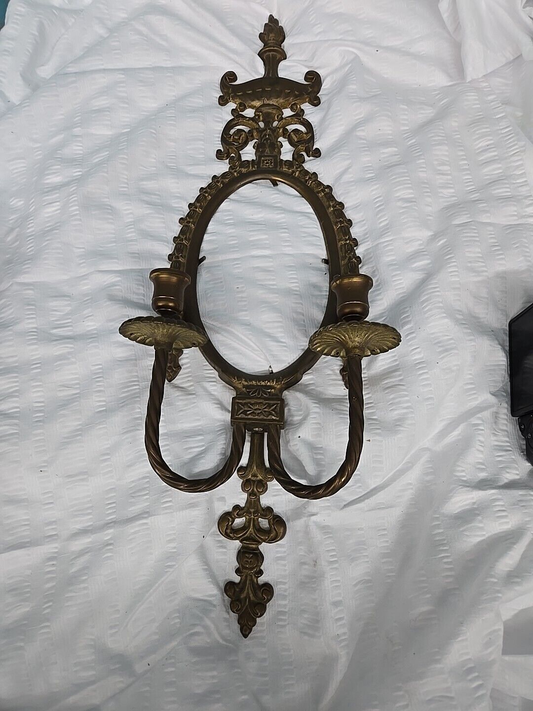 19th century pair of cast brass wall sconces with mirror