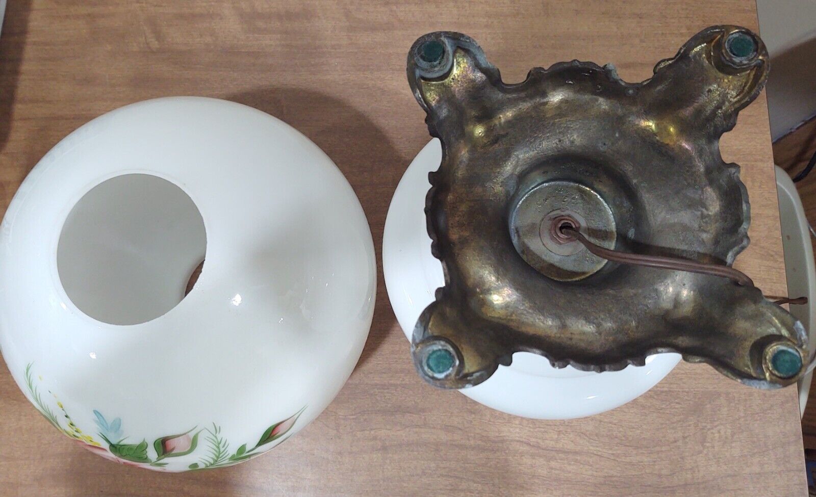 Victorian Parlor Lamp Hand Painted Pink Roses ~23"  Cast & Glass GWTW Hurricane