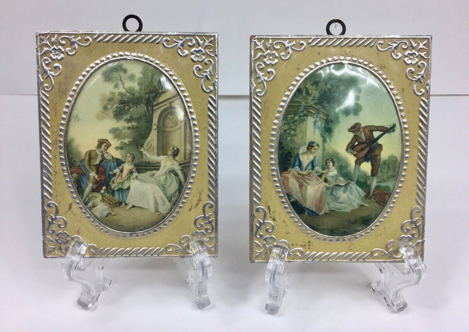Vintage Pair of Framed Prints 1700's Period Lady Man & Girl in the Garden Prints