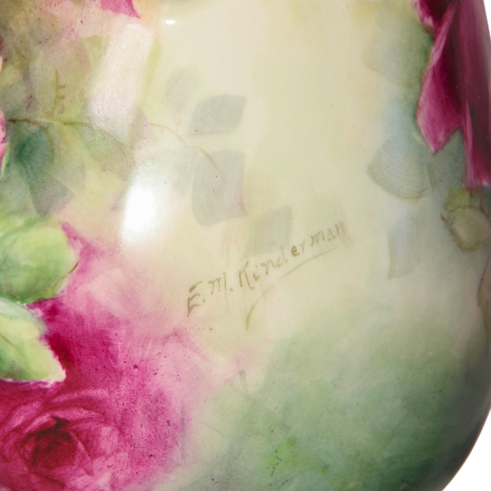 Pair of German-Crafted Hand-Painted Porcelain Lamp Bases Signed E.M. Kinderman