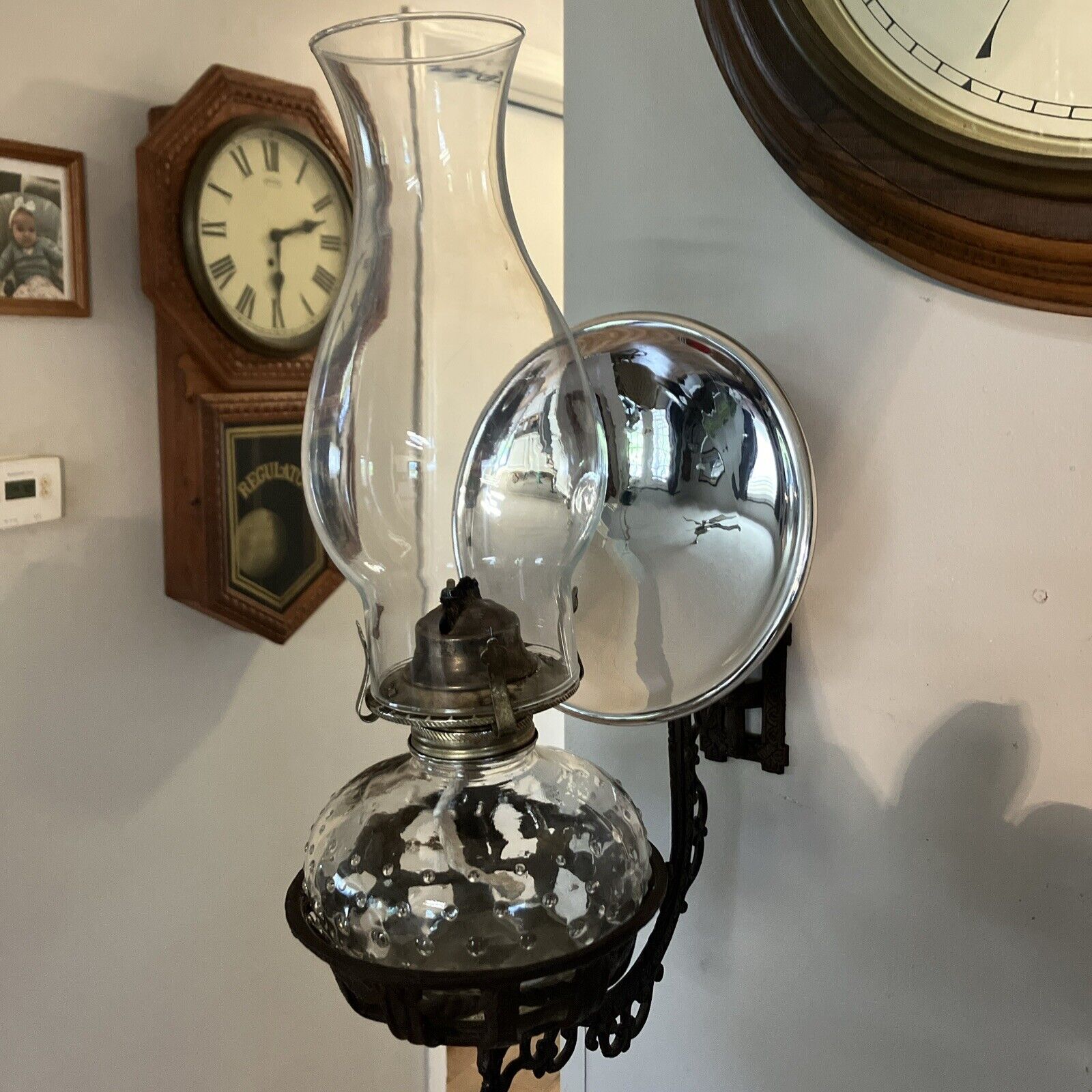 Antique Cast Iron Oil Lamp Swing Arm With Lamp