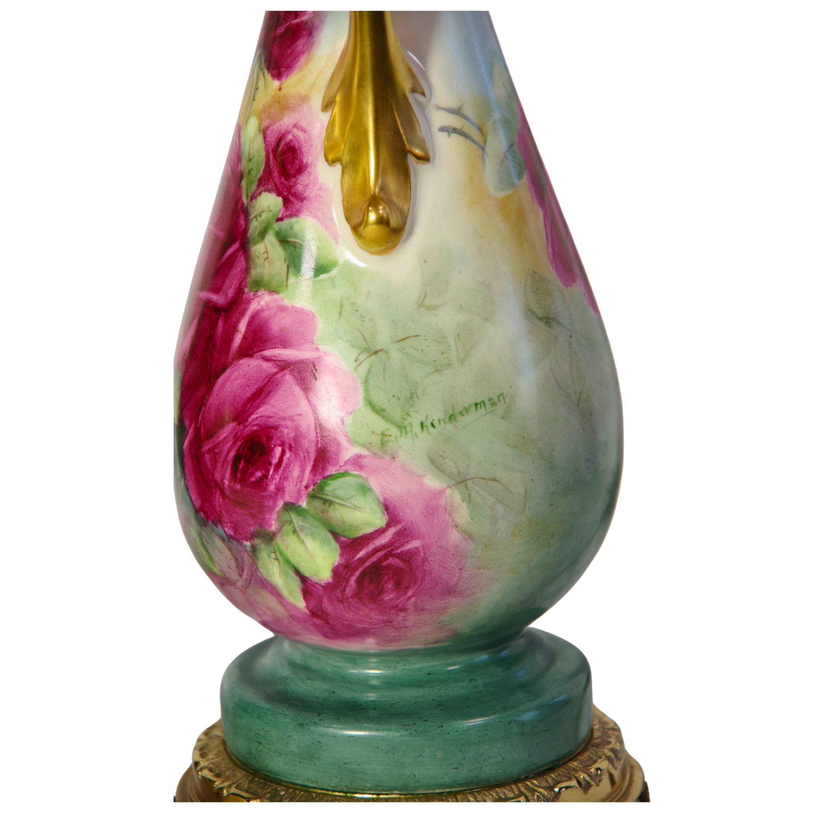 Pair of German-Crafted Hand-Painted Porcelain Lamp Bases Signed E.M. Kinderman